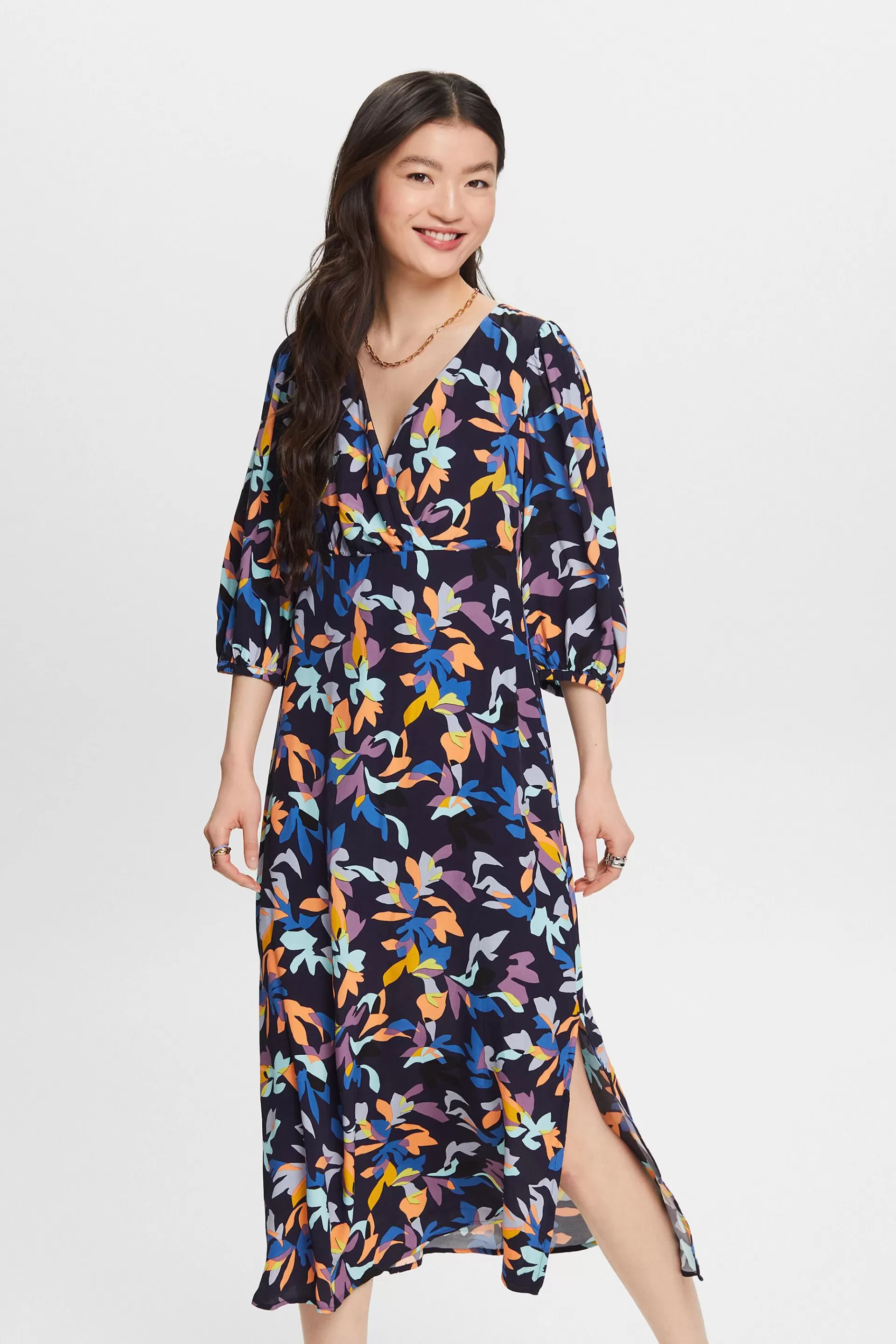 Crêpe-Midikleid mit Print-ESPRIT Hot