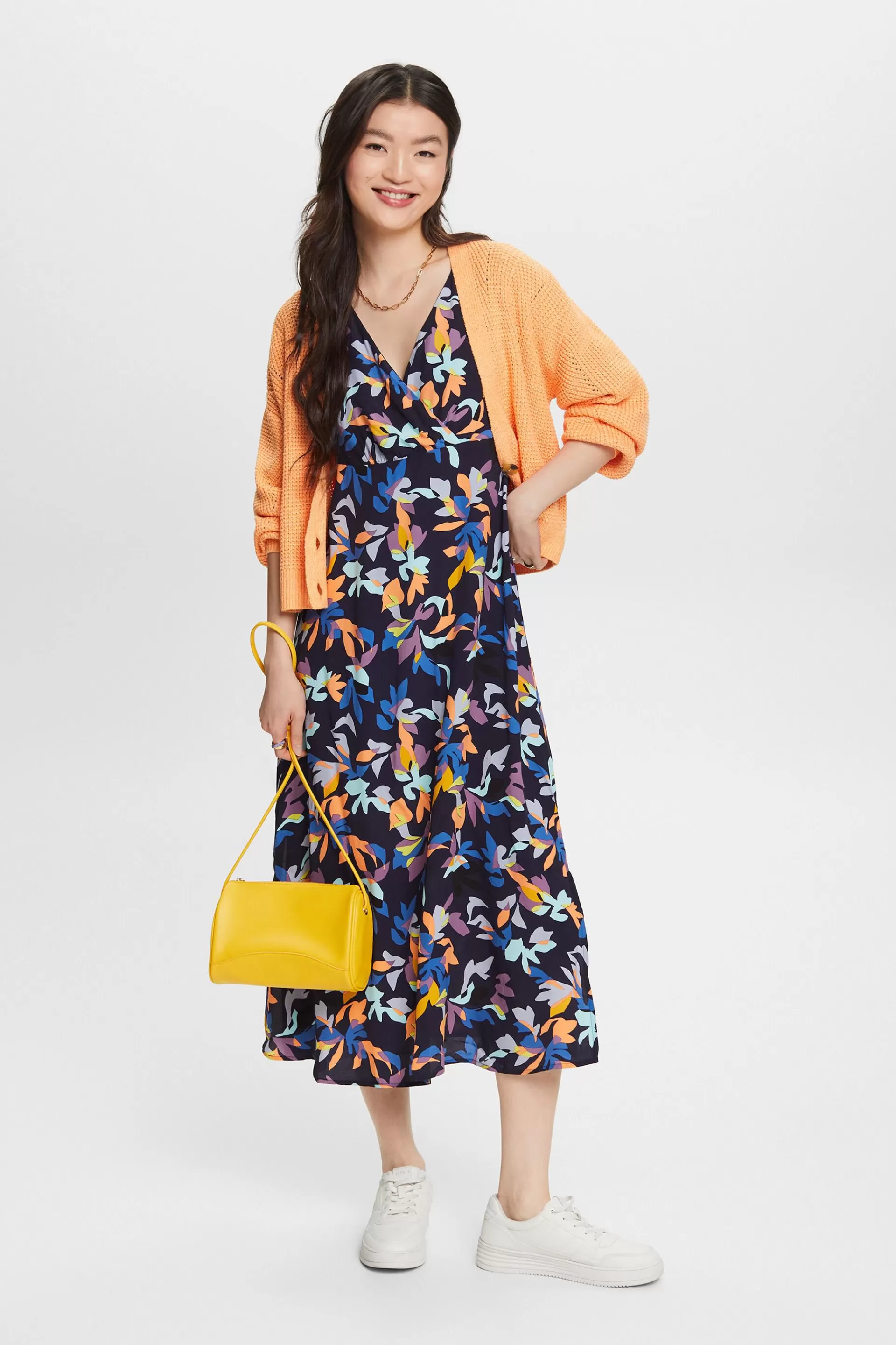 Crêpe-Midikleid mit Print-ESPRIT Hot