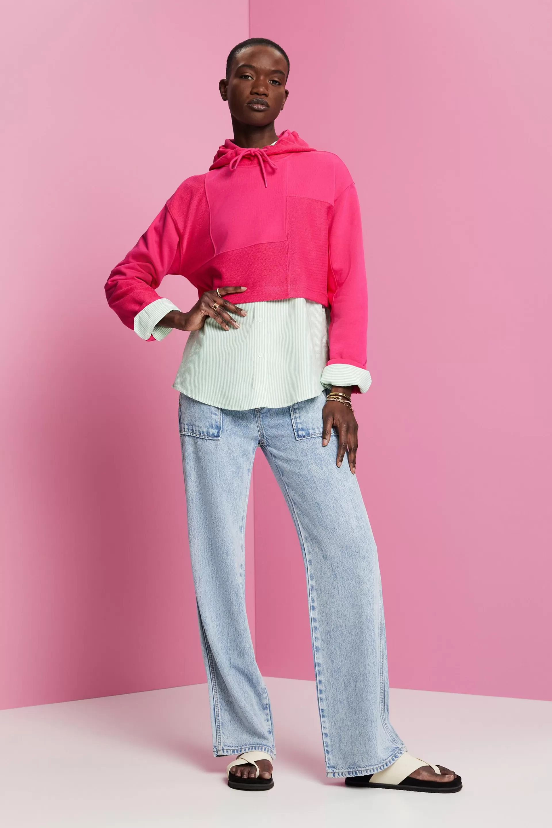Cropped-Hoodie in Patchworkoptik-ESPRIT Online