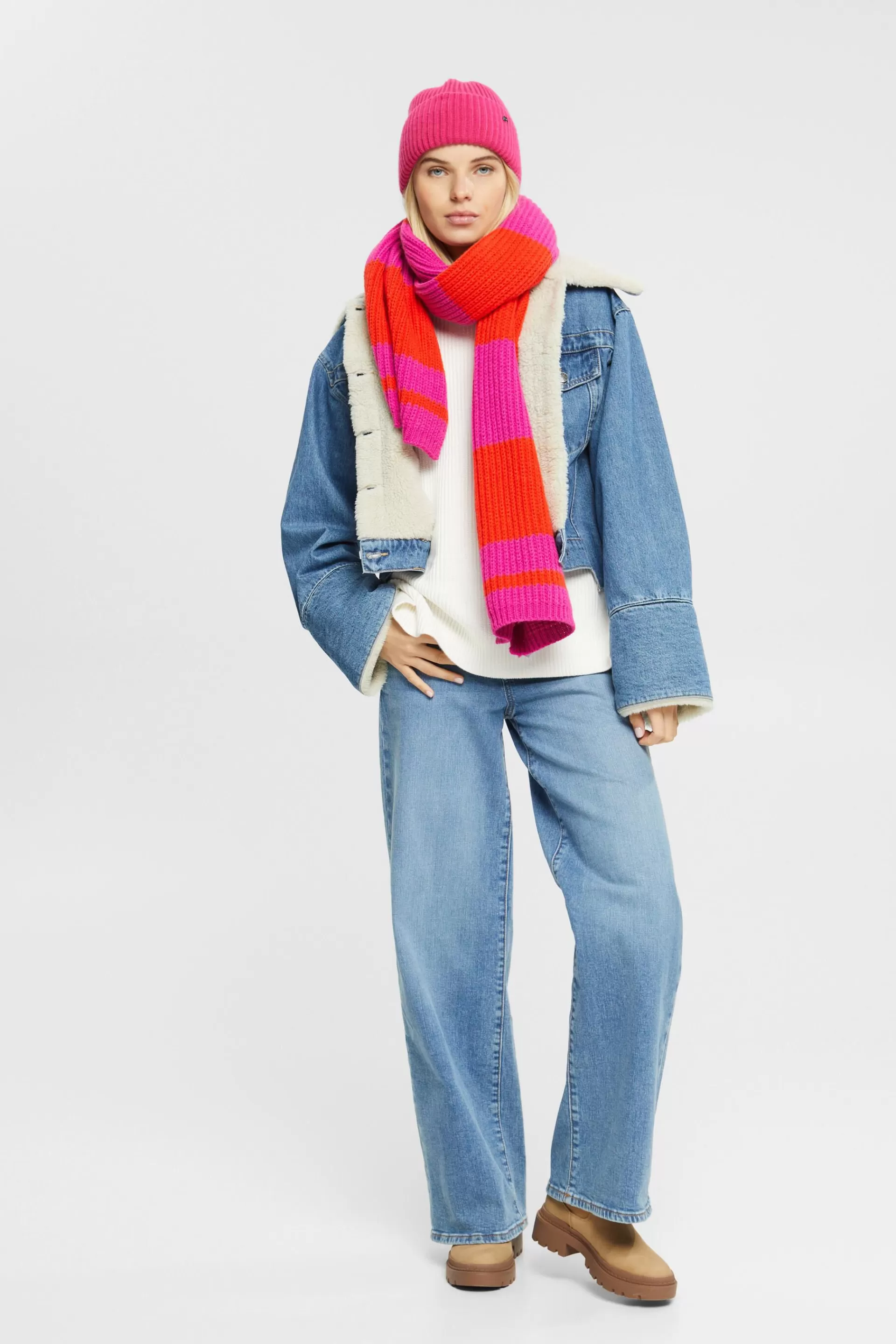 Cropped-Jacke aus Denim mit Fake Fur-Besatz-ESPRIT Discount