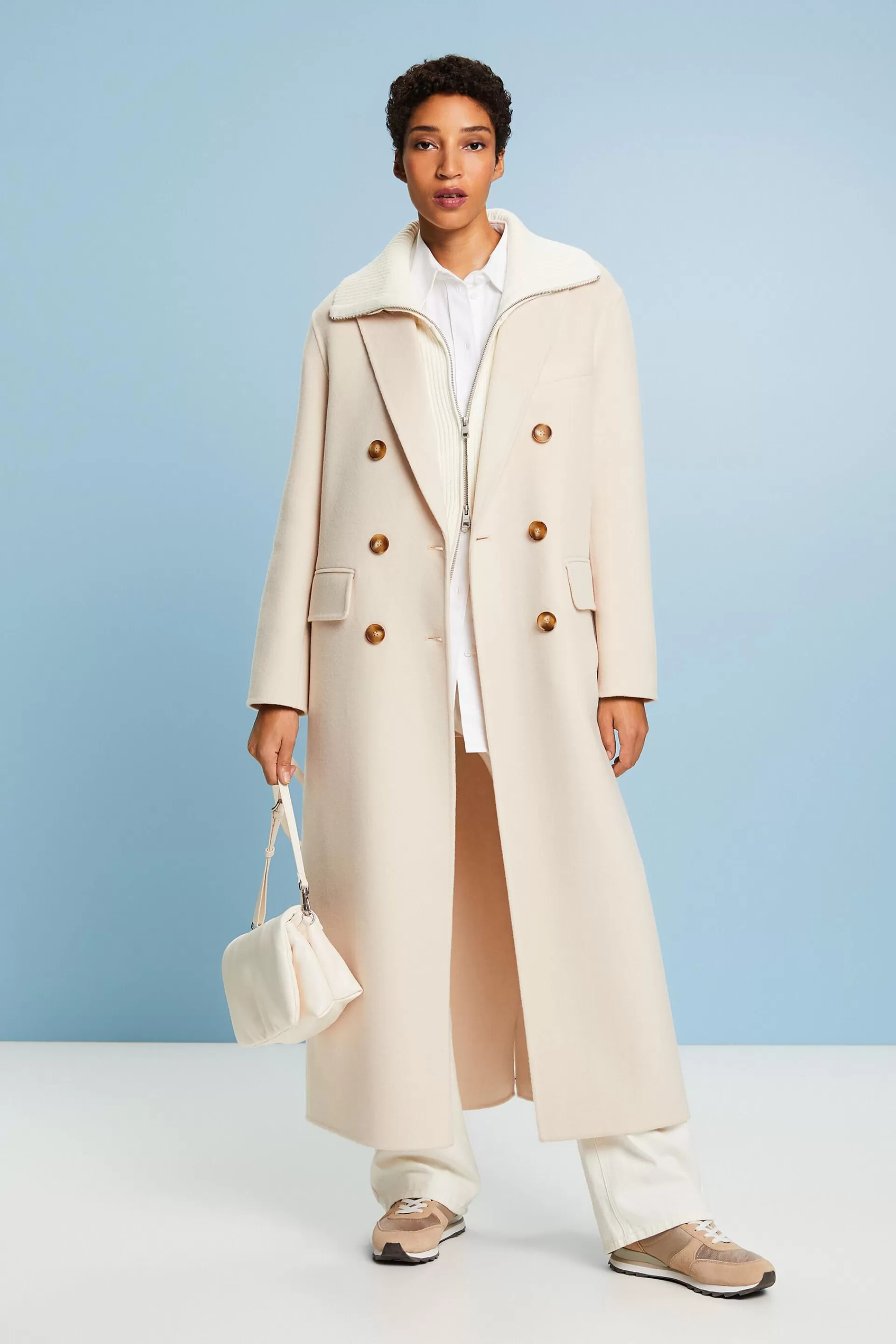 Doppelreihiger Mantel aus Wolle und Kaschmir-ESPRIT Cheap