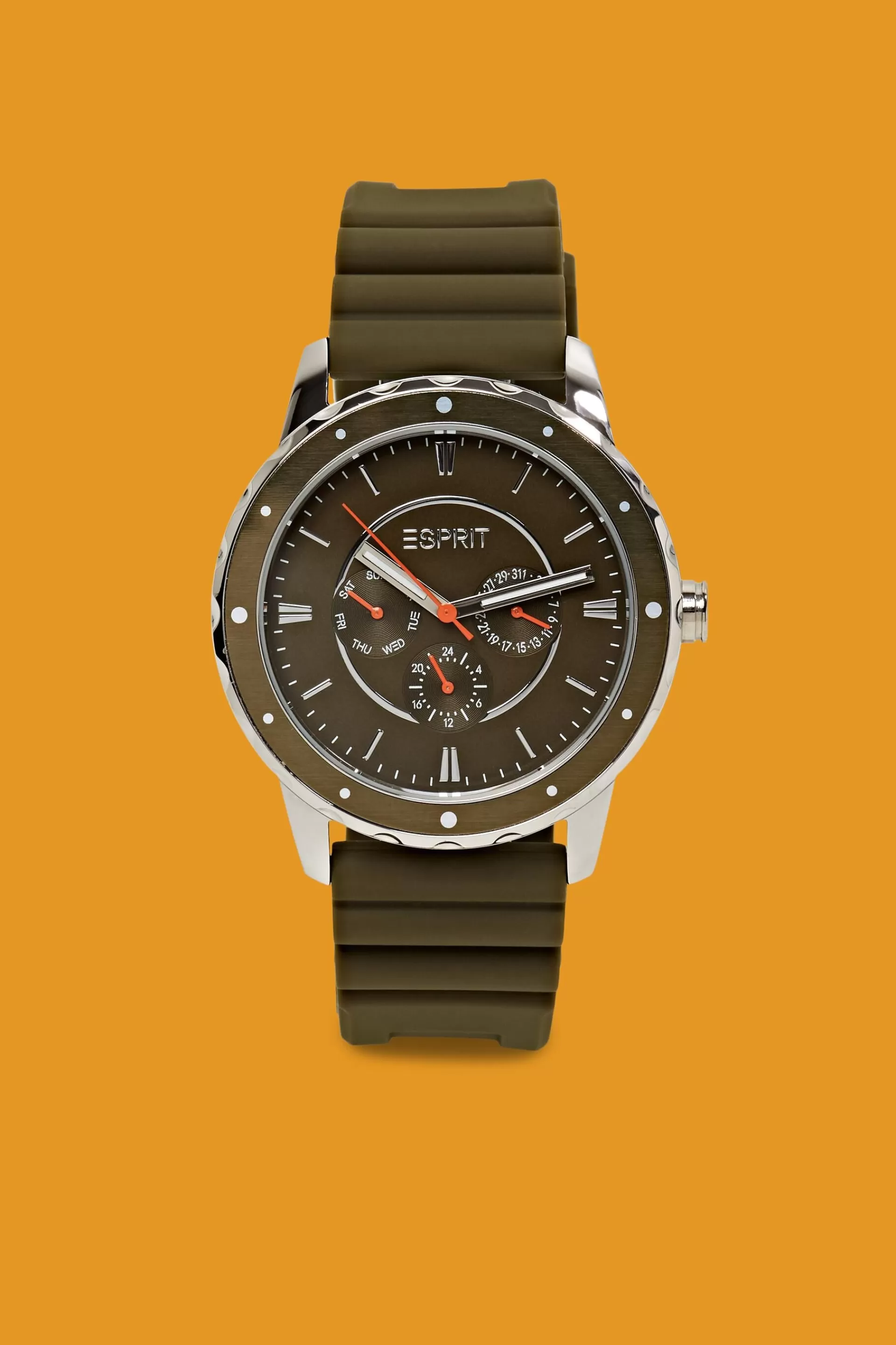 Edelstahluhr mit Gummiarmband-ESPRIT Sale