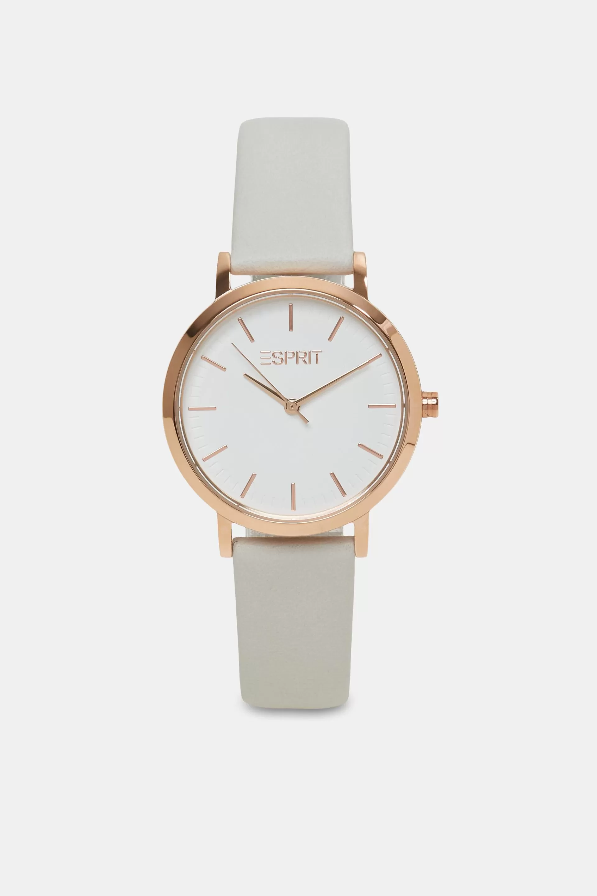 Edelstahluhr mit Lederarmband-ESPRIT Hot