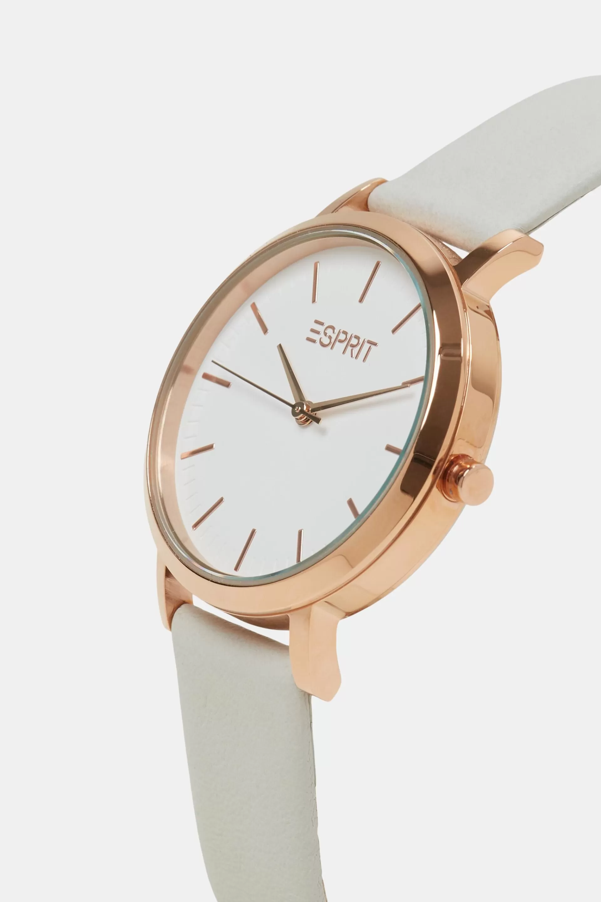 Edelstahluhr mit Lederarmband-ESPRIT Hot