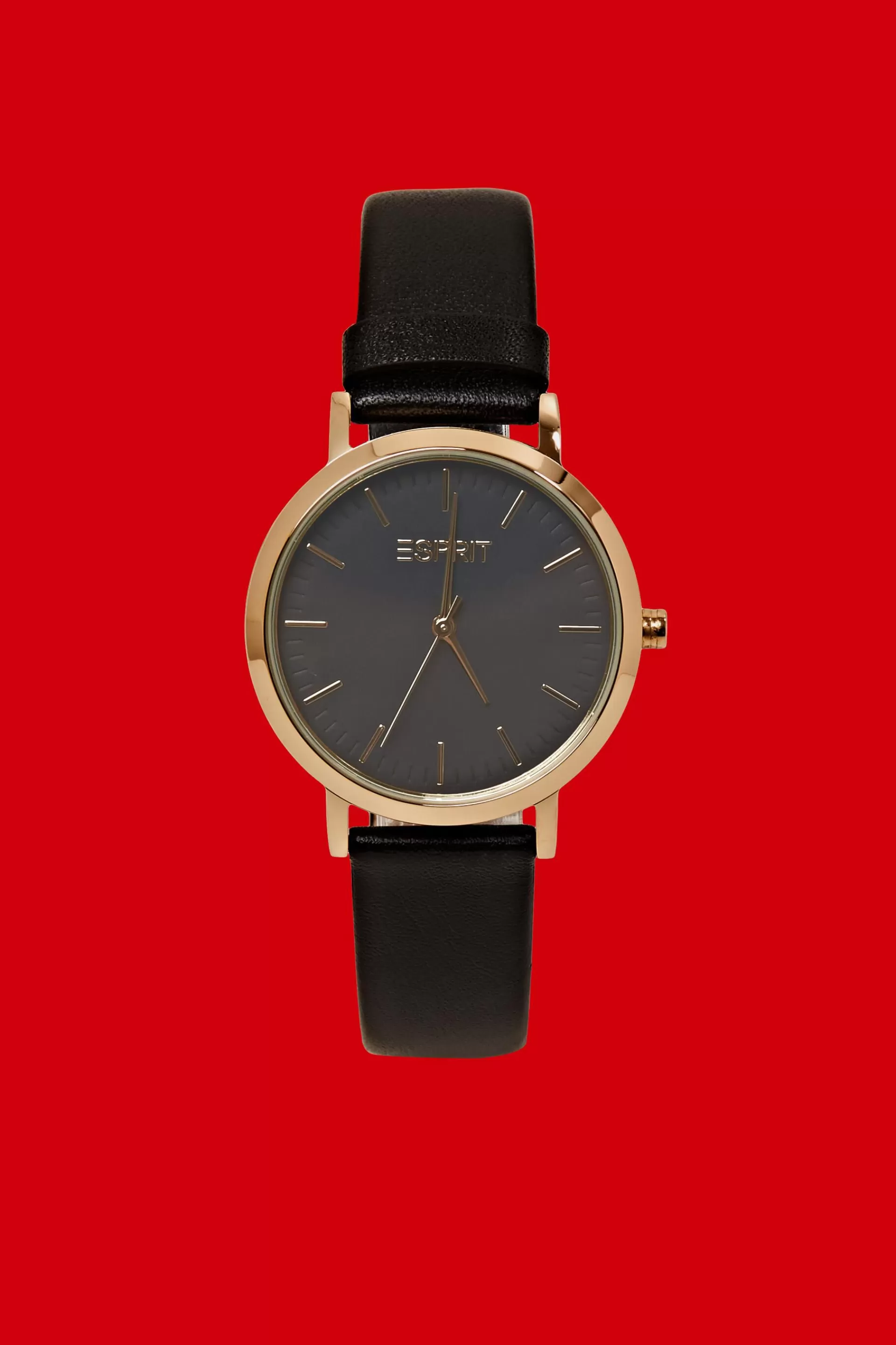 Edelstahluhr mit Lederarmband-ESPRIT New