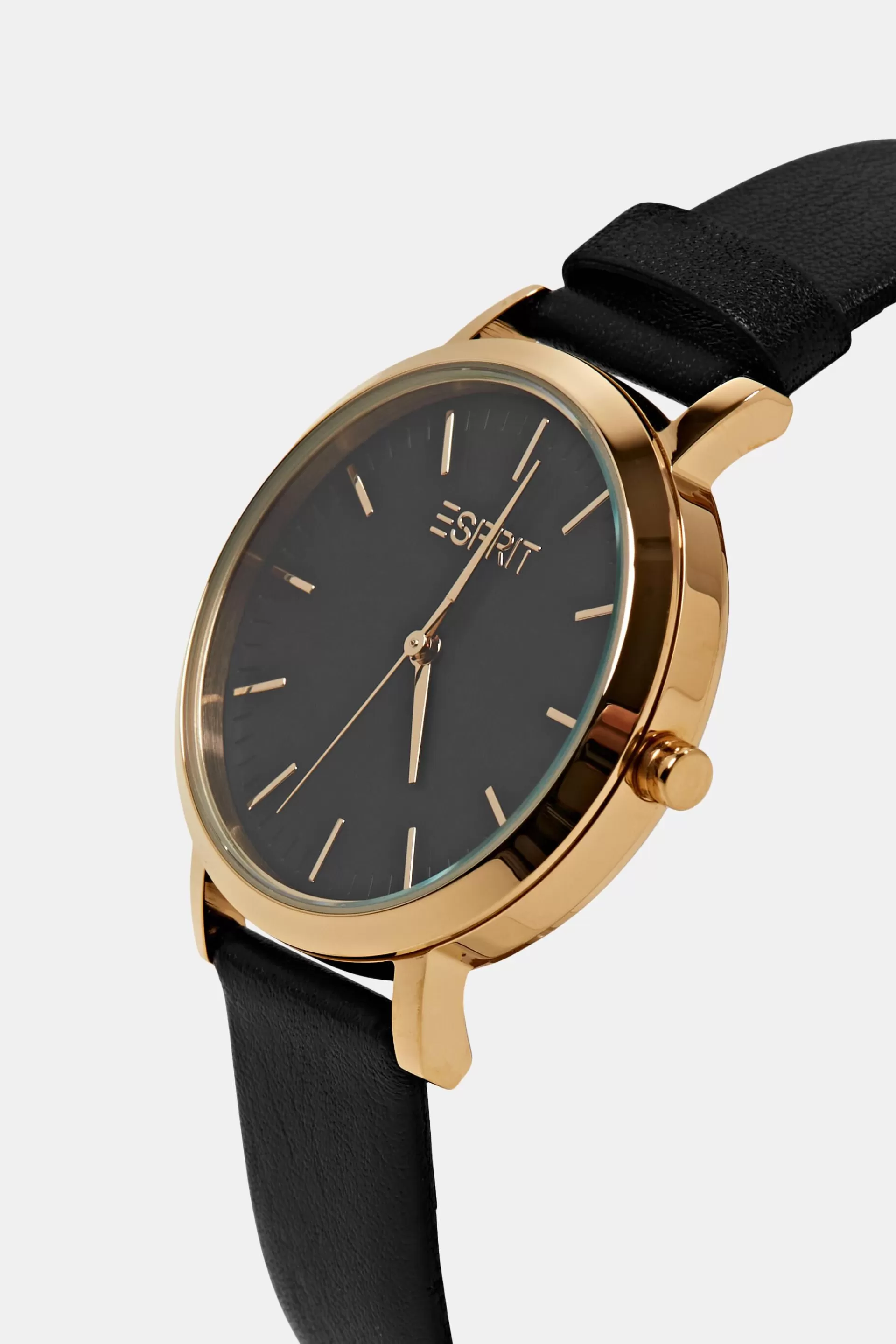 Edelstahluhr mit Lederarmband-ESPRIT New