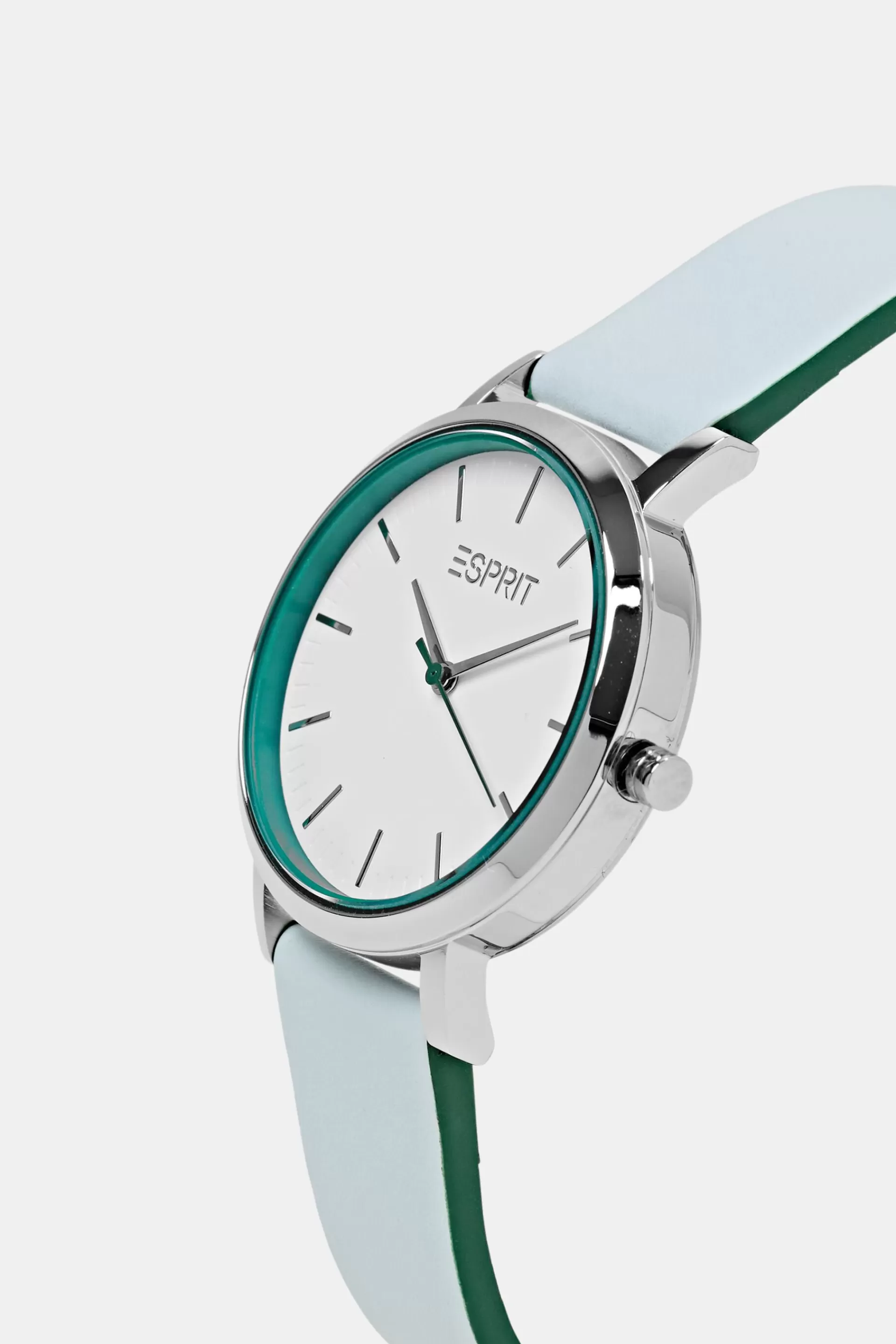 Edelstahluhr mit Lederarmband-ESPRIT New