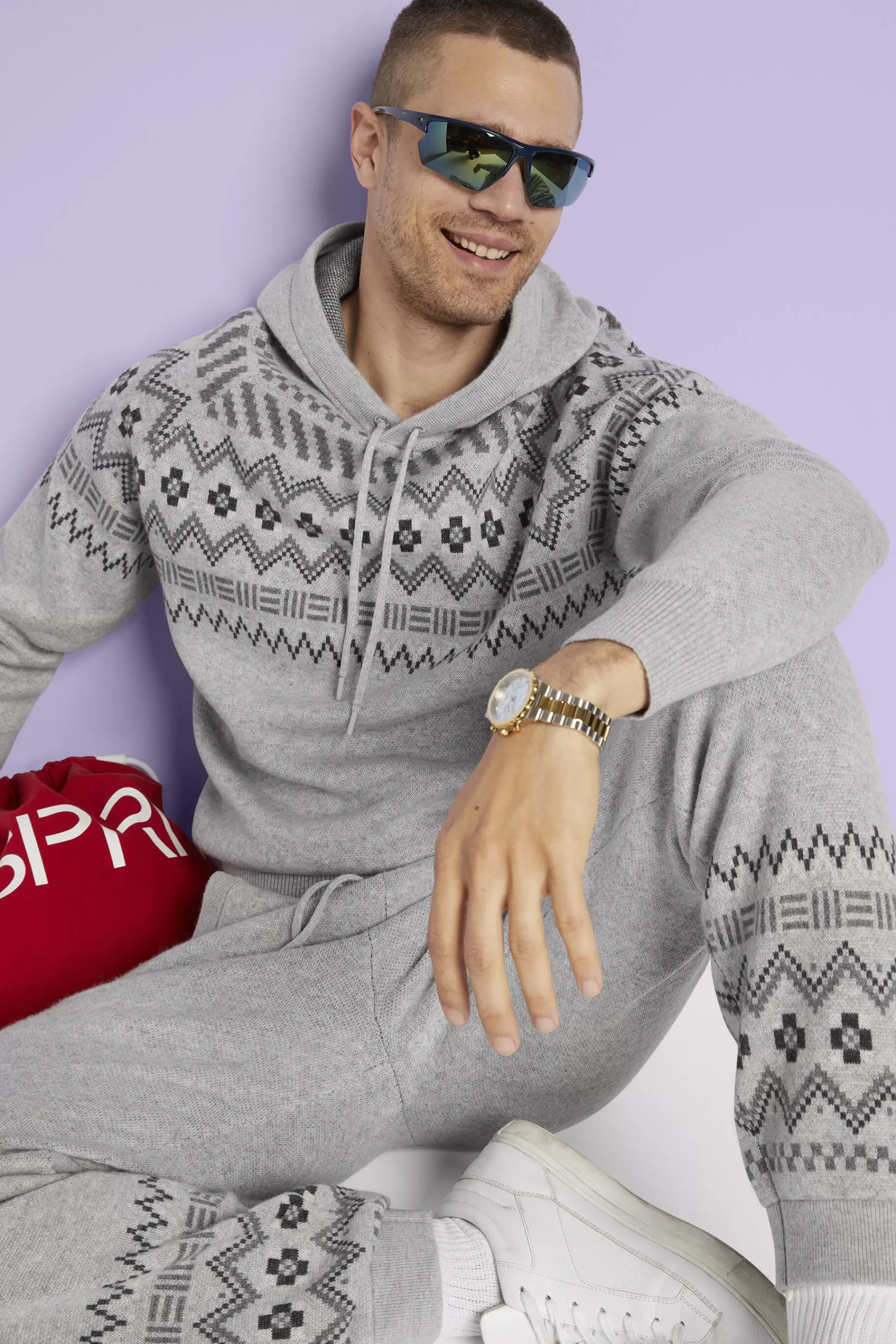 Fair Isle-Kapuzenpullover aus Wolle und Kaschmir-ESPRIT Shop