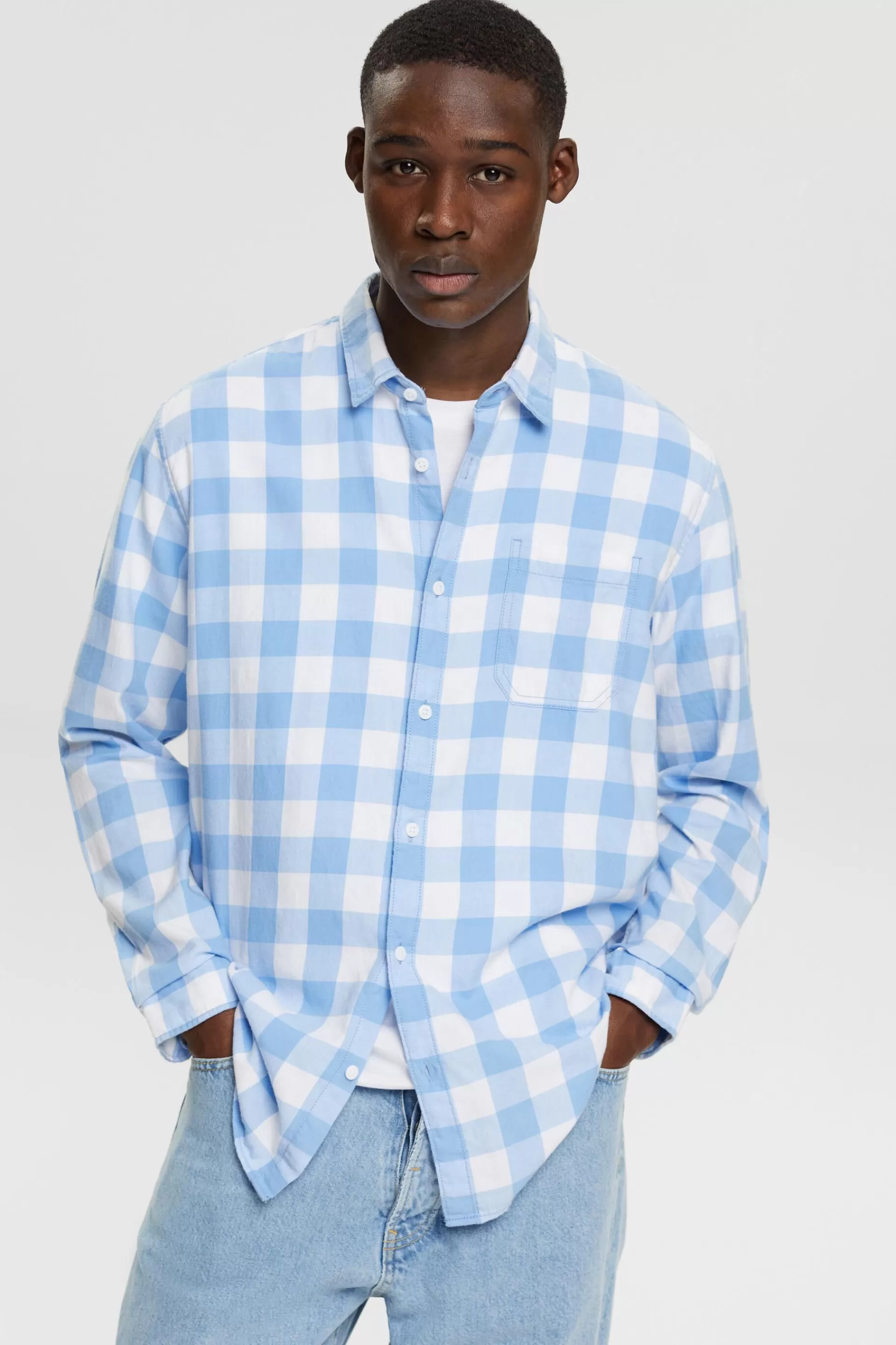 Flanellhemd mit Vichy-Karo, nachhaltige Baumwolle-ESPRIT Store