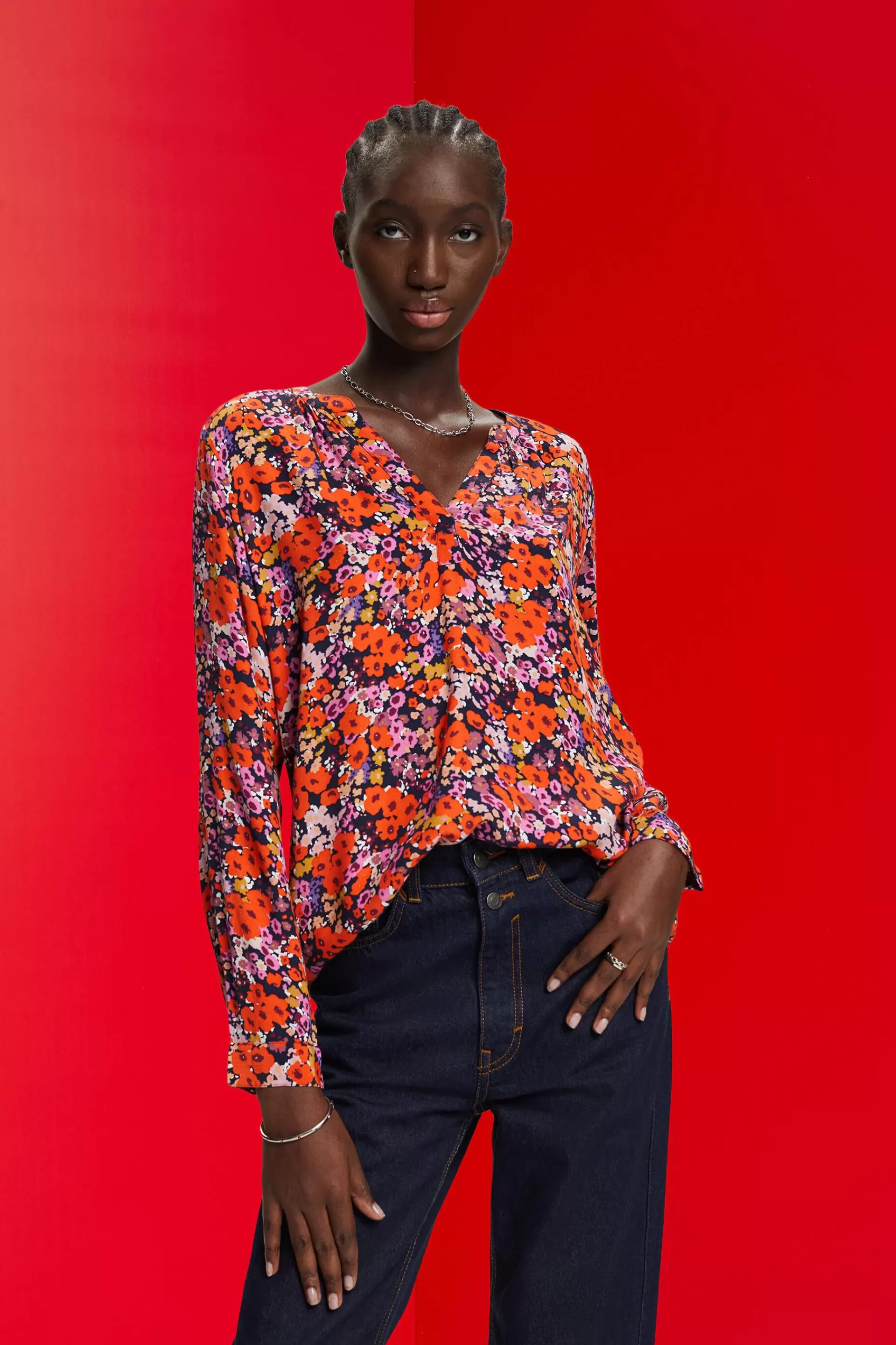 Florale Bluse mit V-Ausschnitt-ESPRIT Best