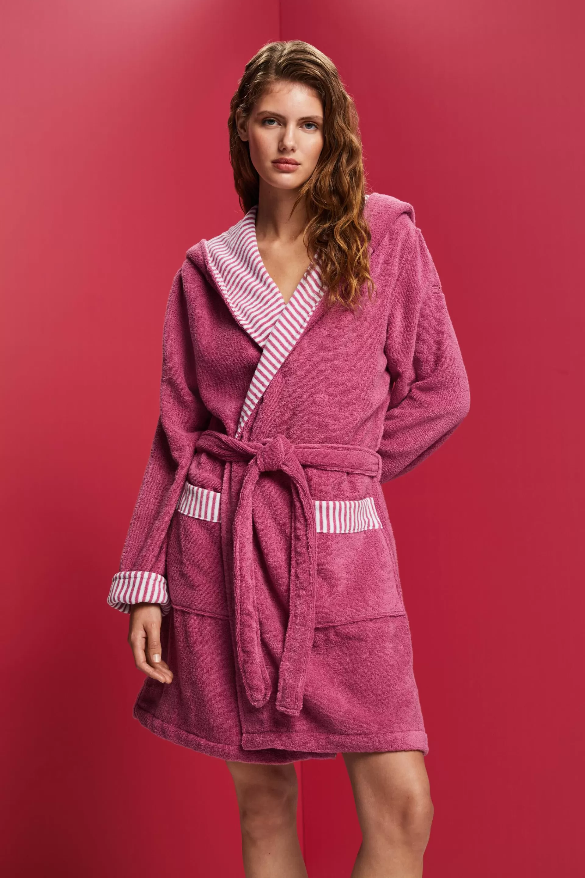 Frottée-Bademantel mit gestreiftem Innenfutter-ESPRIT Discount