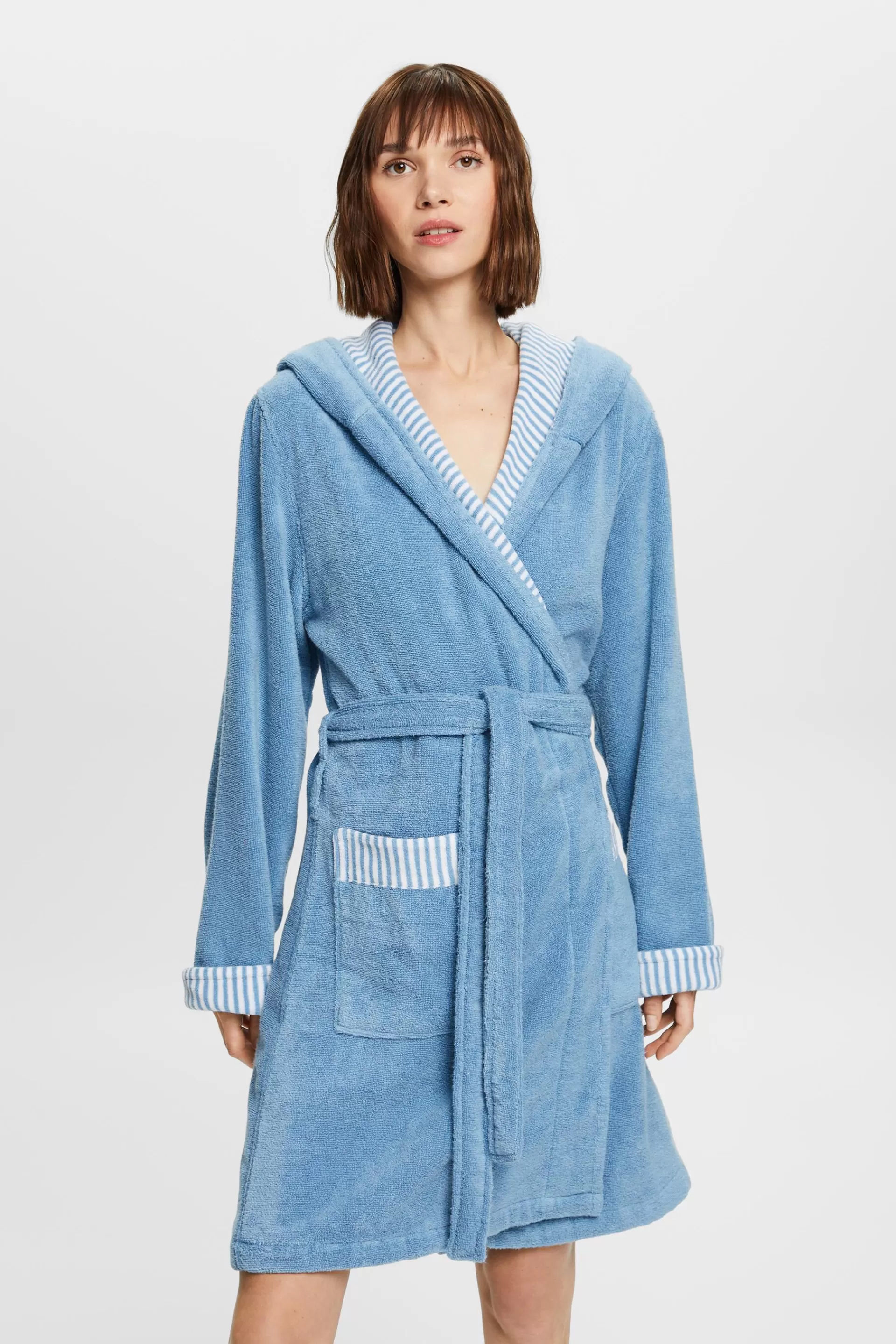 Frottée-Bademantel mit gestreiftem Innenfutter-ESPRIT Best
