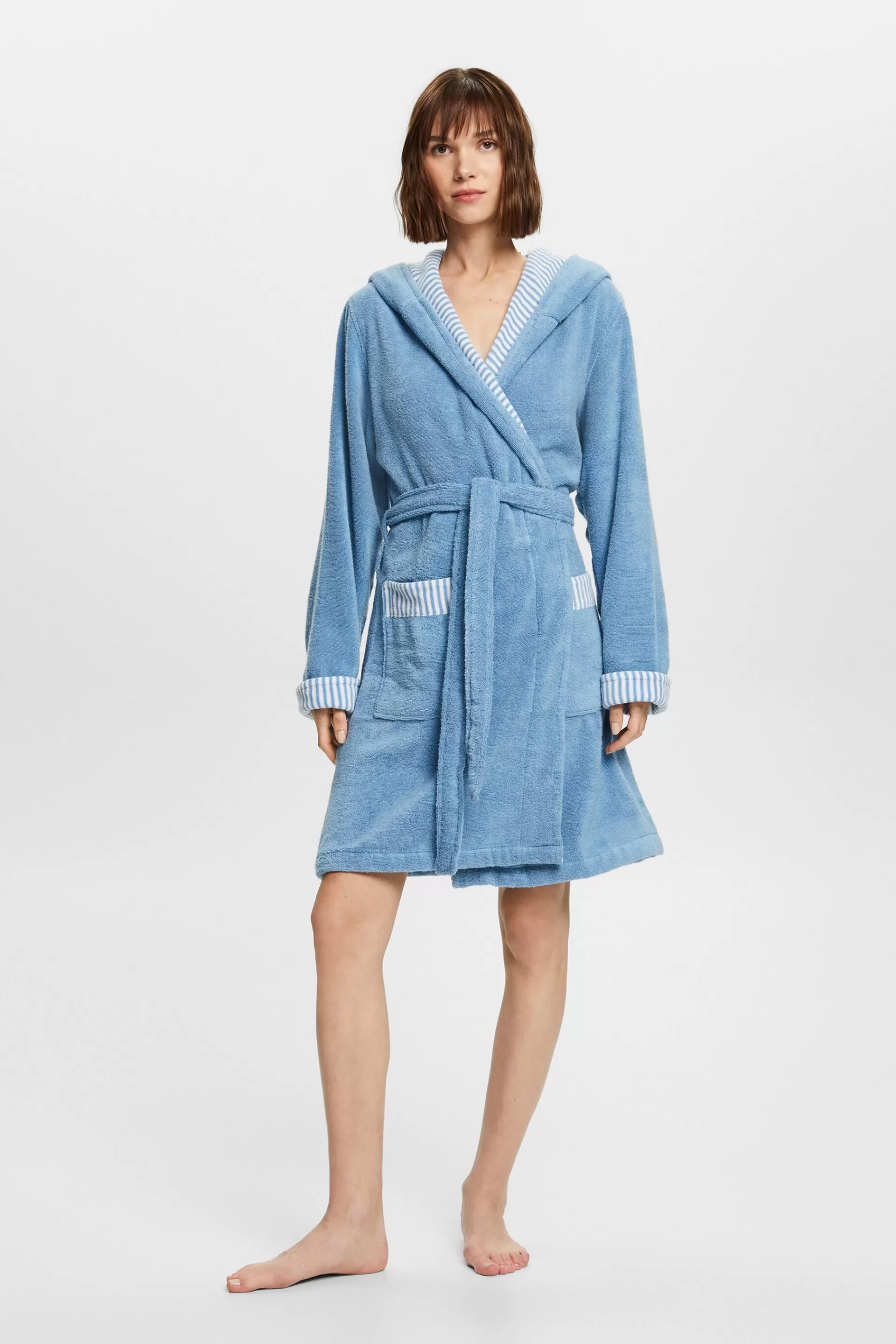 Frottée-Bademantel mit gestreiftem Innenfutter-ESPRIT Best
