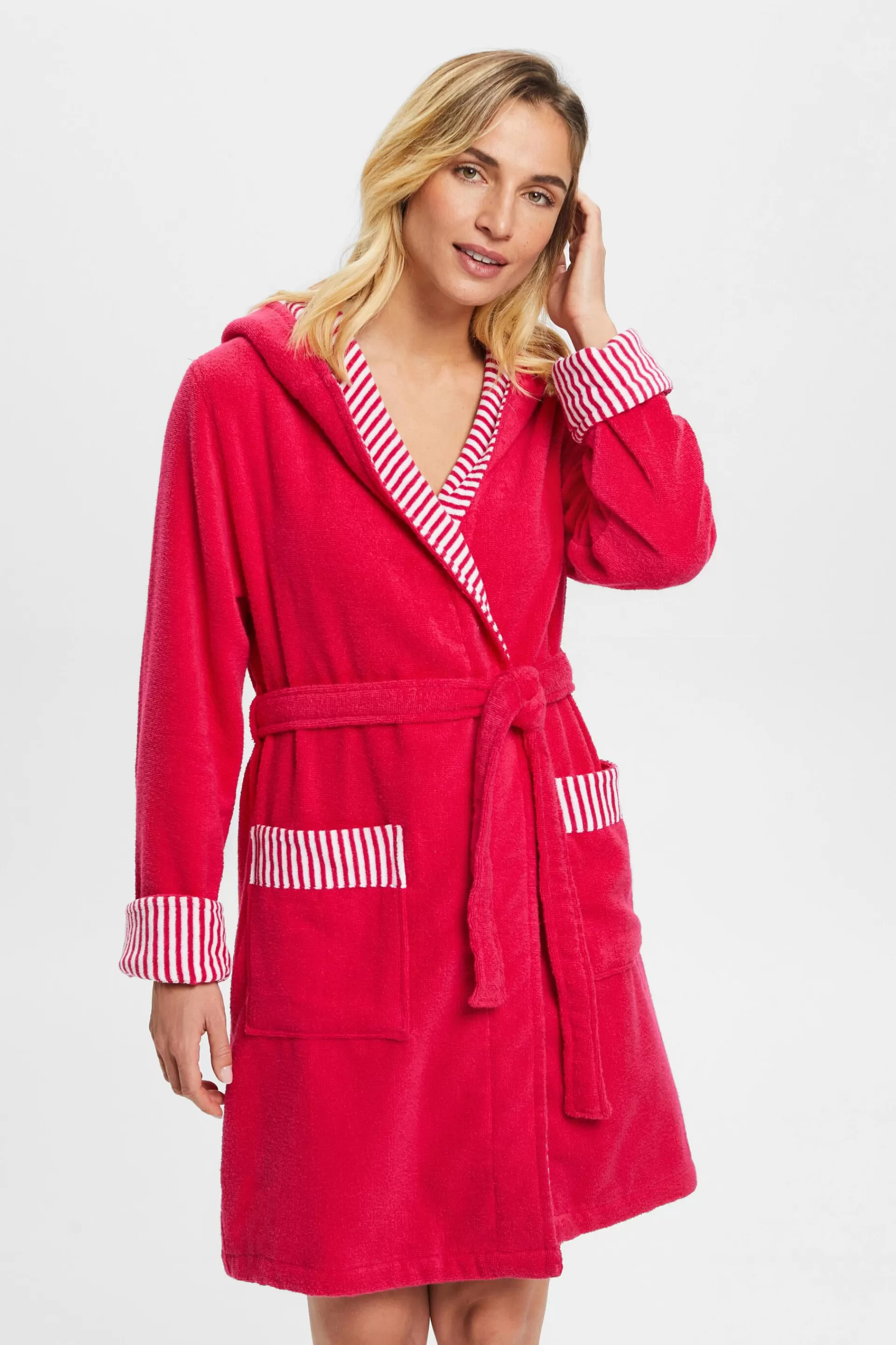 Frottée-Bademantel mit gestreiftem Innenfutter-ESPRIT Clearance