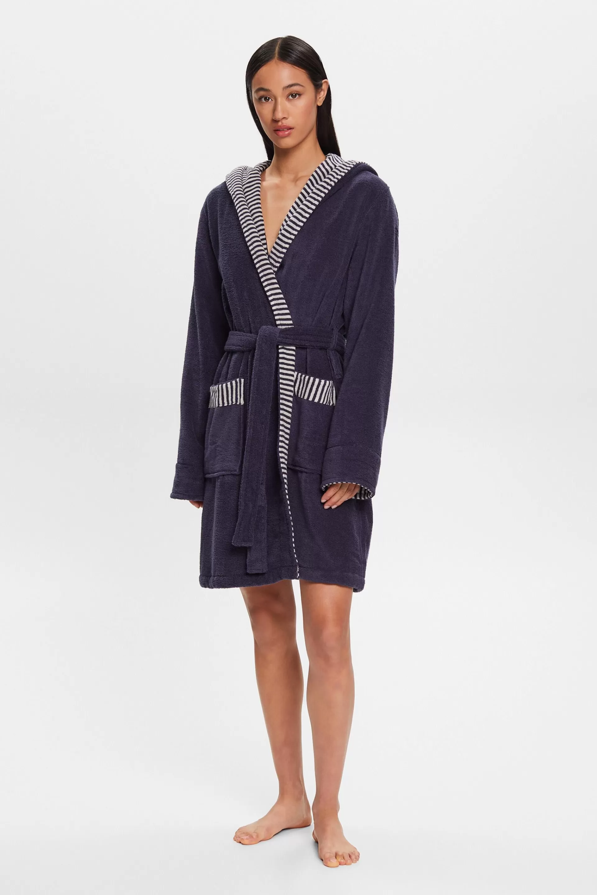 Frottée-Bademantel mit gestreiftem Innenfutter-ESPRIT Sale