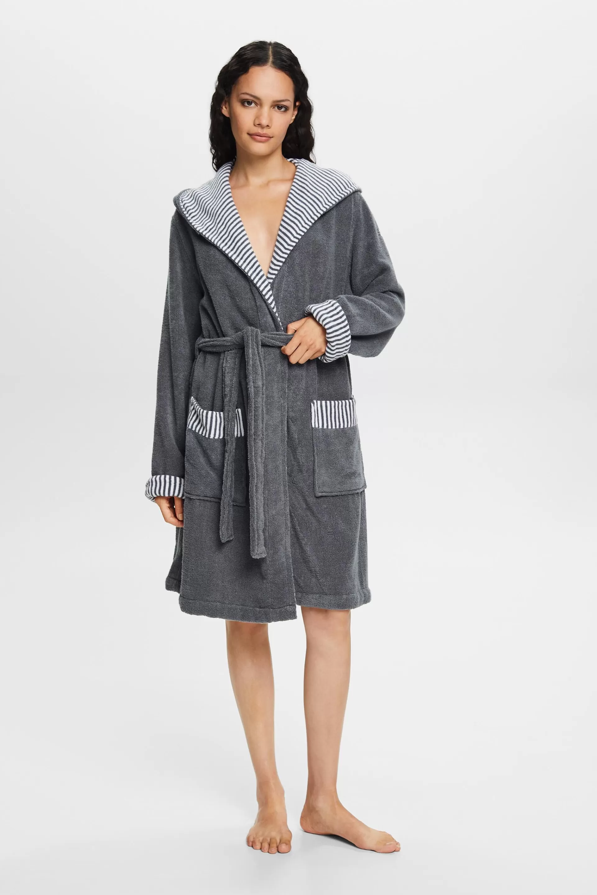 Frottée-Bademantel mit gestreiftem Innenfutter-ESPRIT Clearance