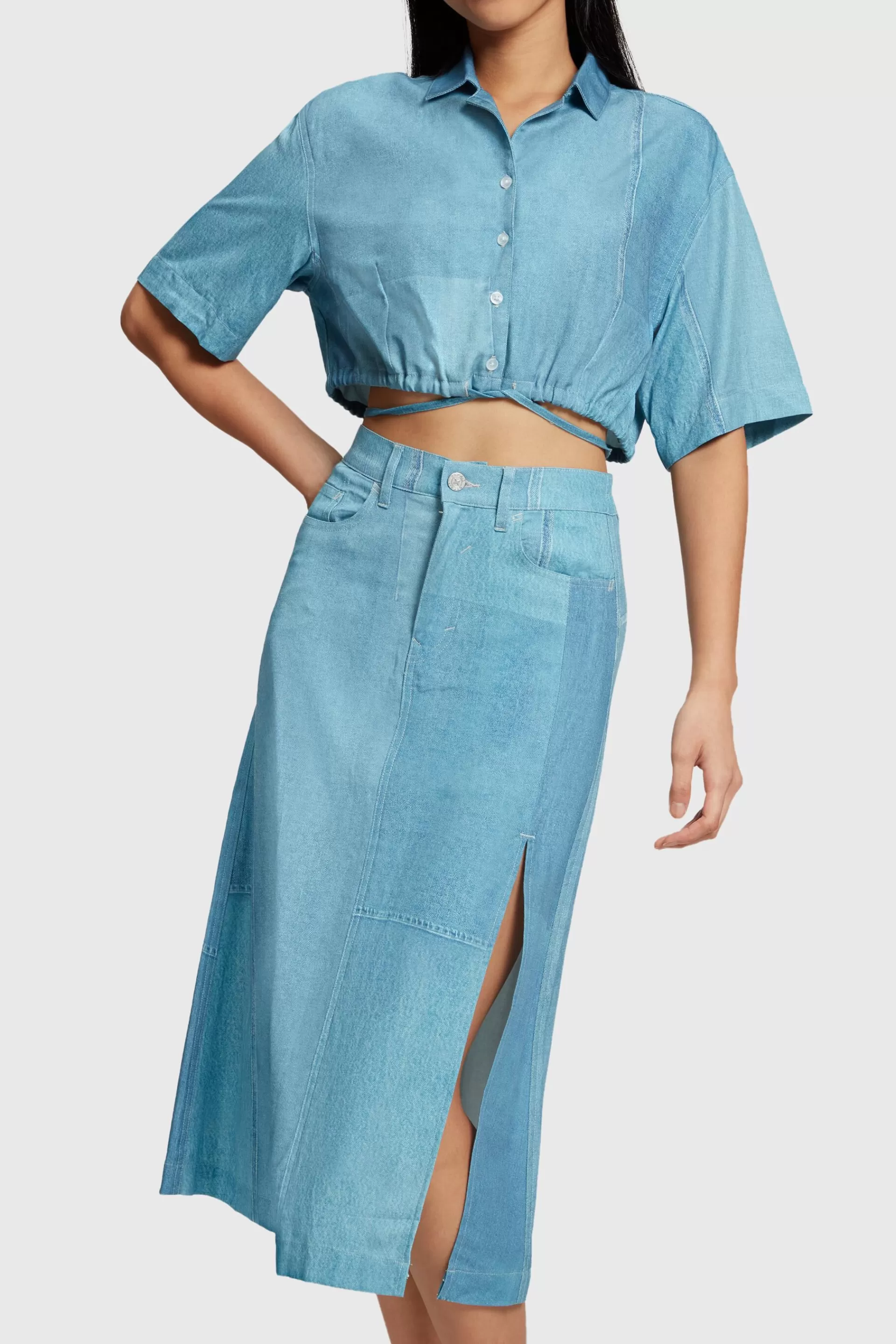 Gecroppte Bluse mit Denim-Print-ESPRIT Flash Sale