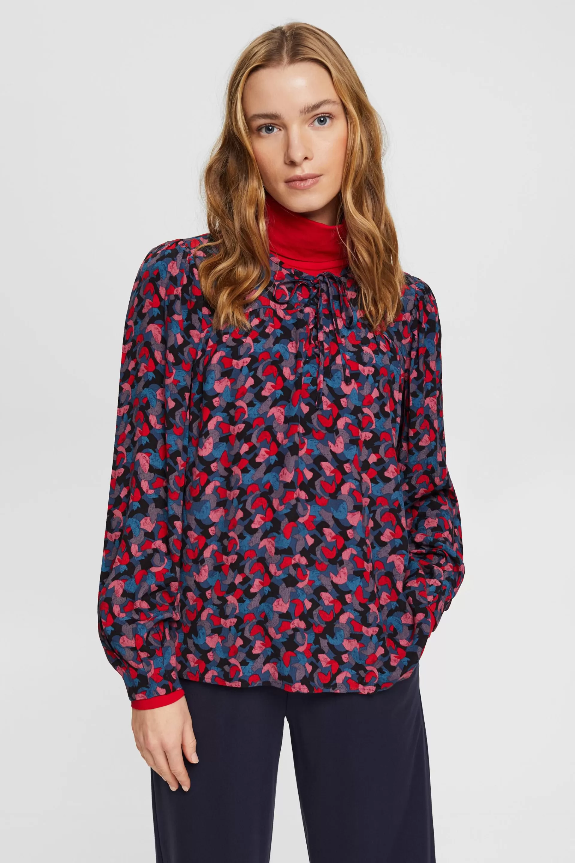 Gemusterte Bluse mit Bindedetail-ESPRIT New