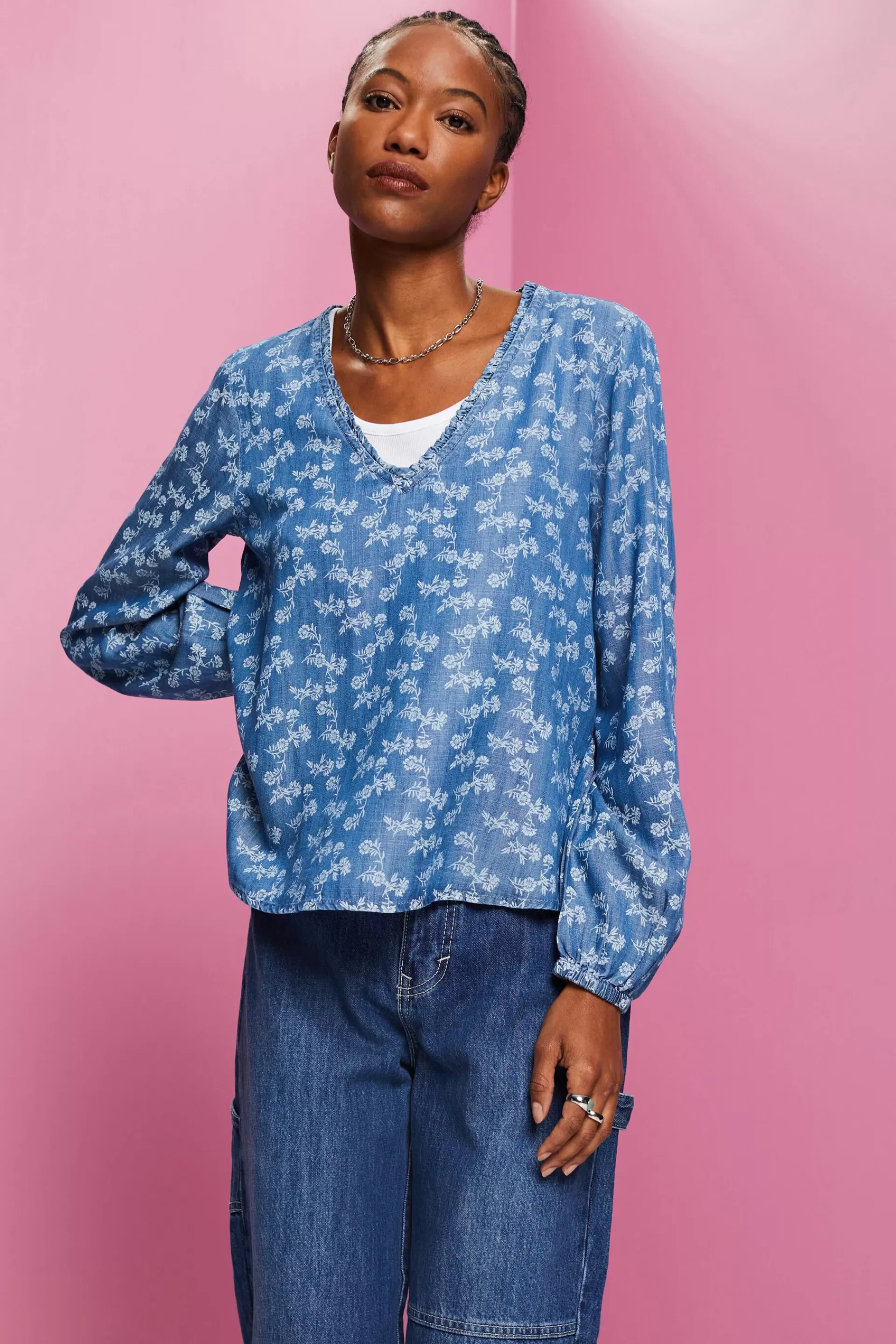 Gemusterte Chambray-Bluse, TENCEL™-ESPRIT New