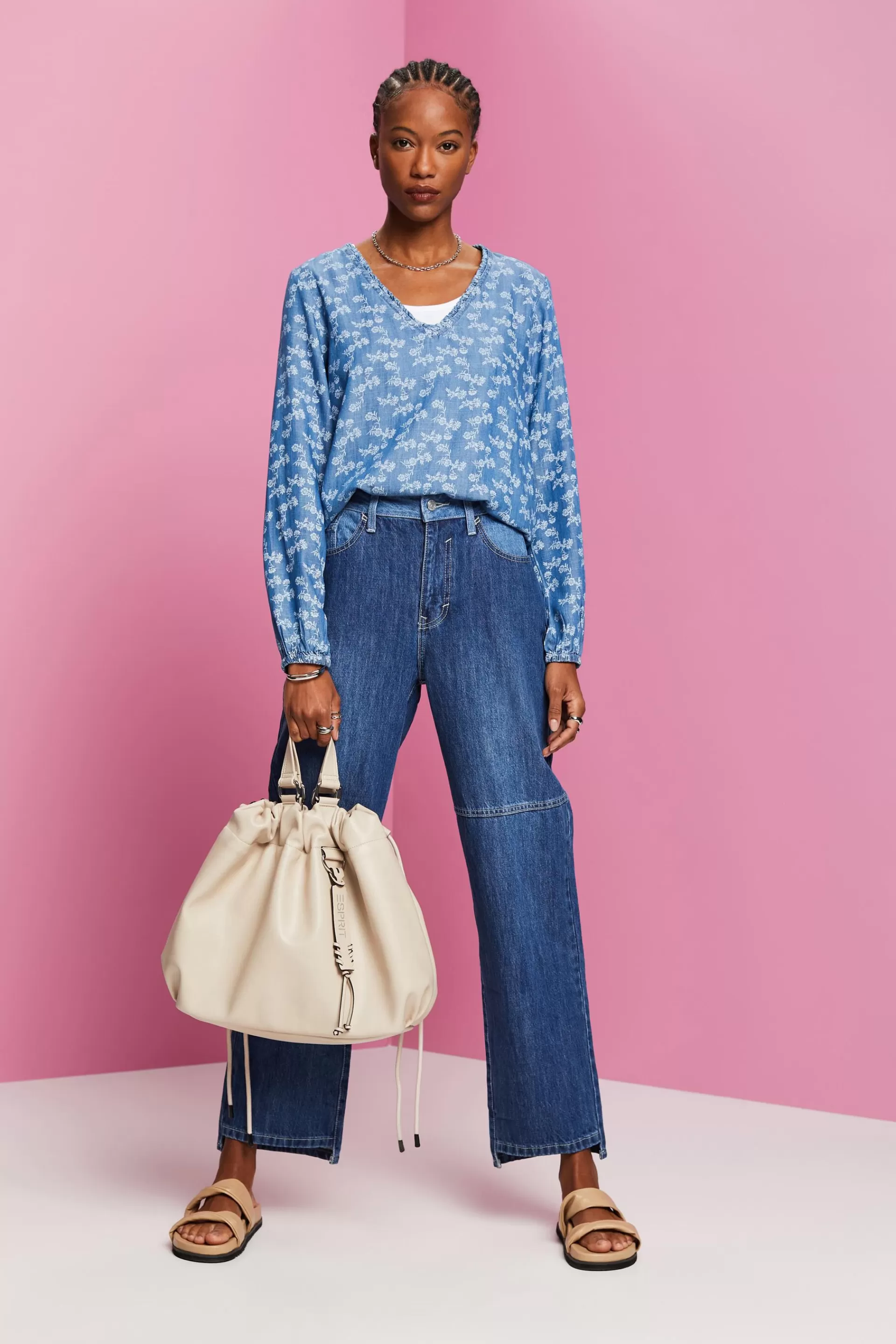 Gemusterte Chambray-Bluse, TENCEL™-ESPRIT New