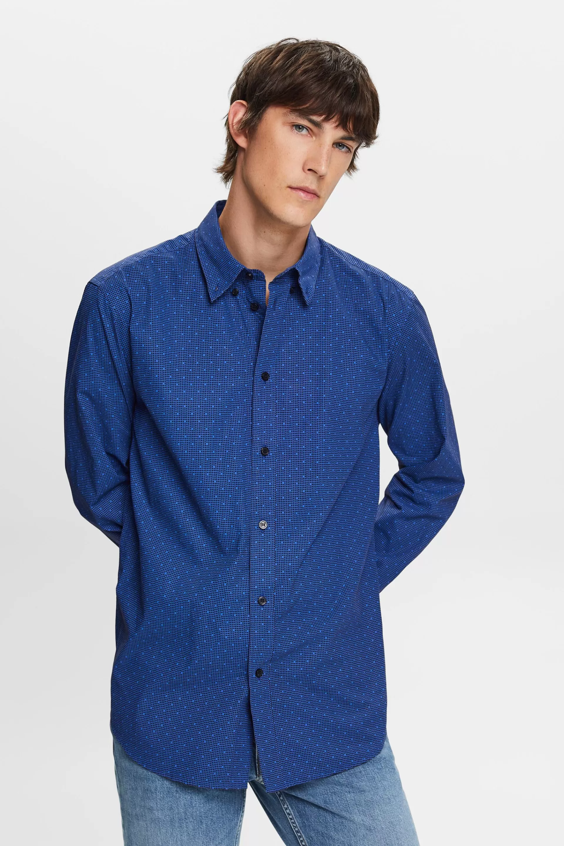 Gemustertes Button-Down-Hemd, 100 % Baumwolle-ESPRIT Sale