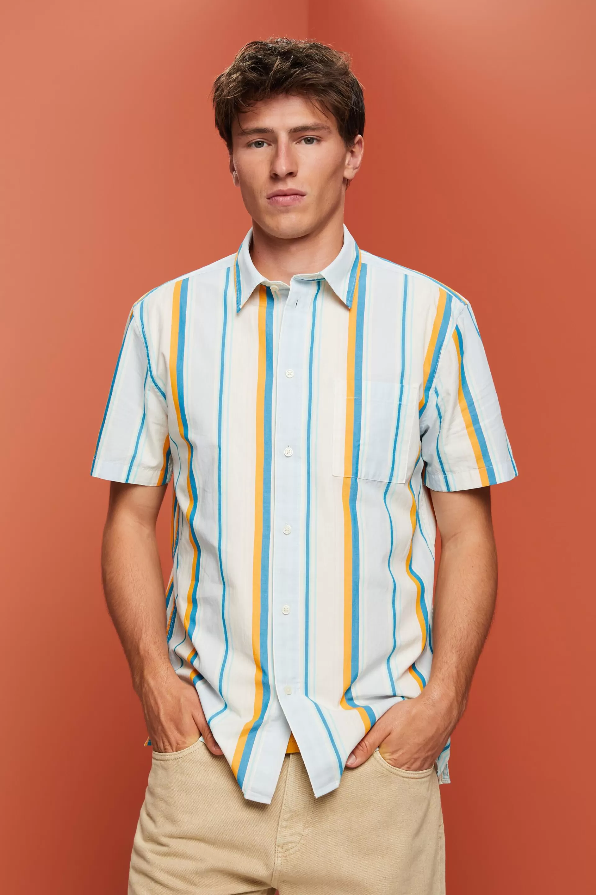 Gemustertes Kurzarm-Hemd, 100% Baumwolle-ESPRIT Clearance