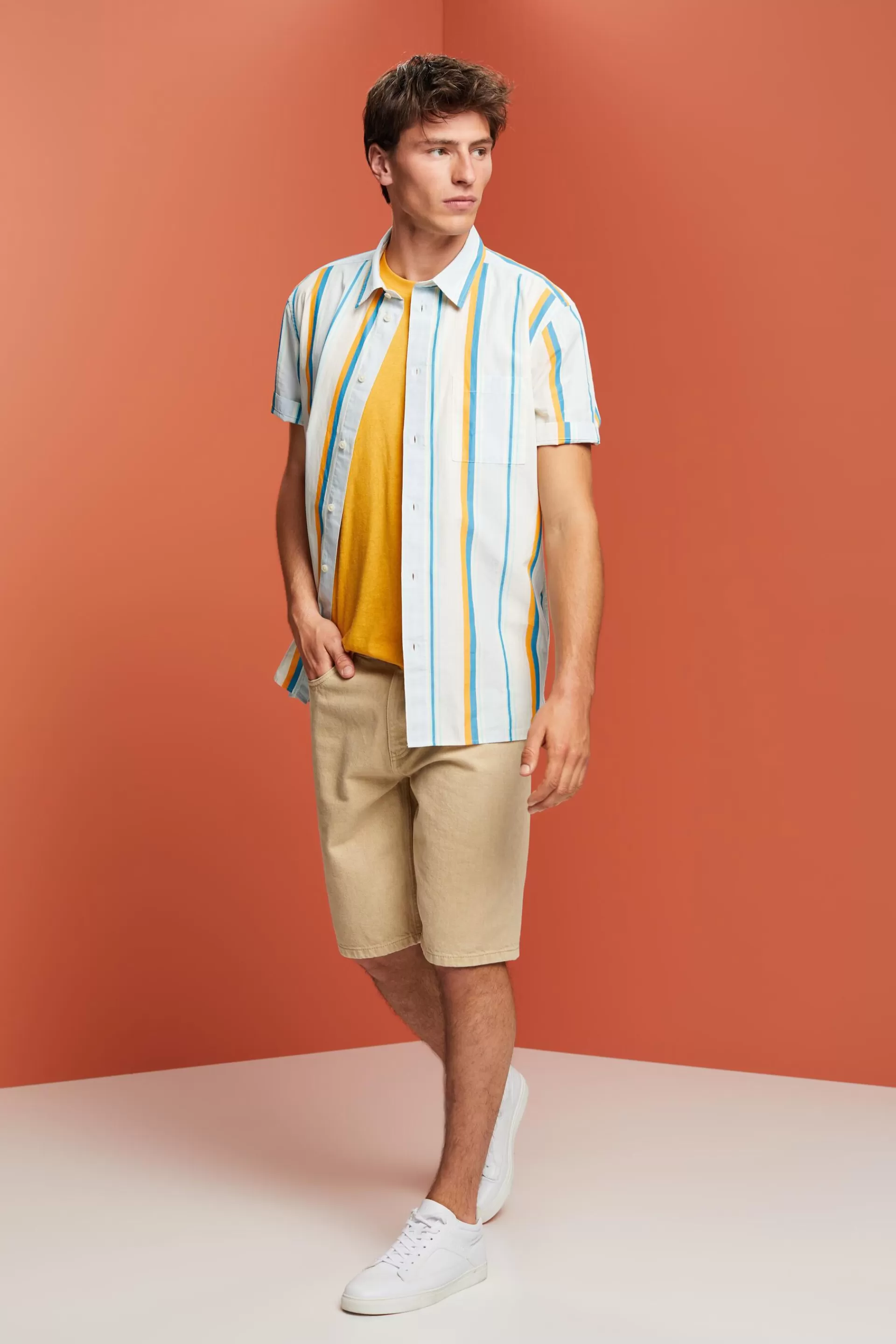 Gemustertes Kurzarm-Hemd, 100% Baumwolle-ESPRIT Clearance