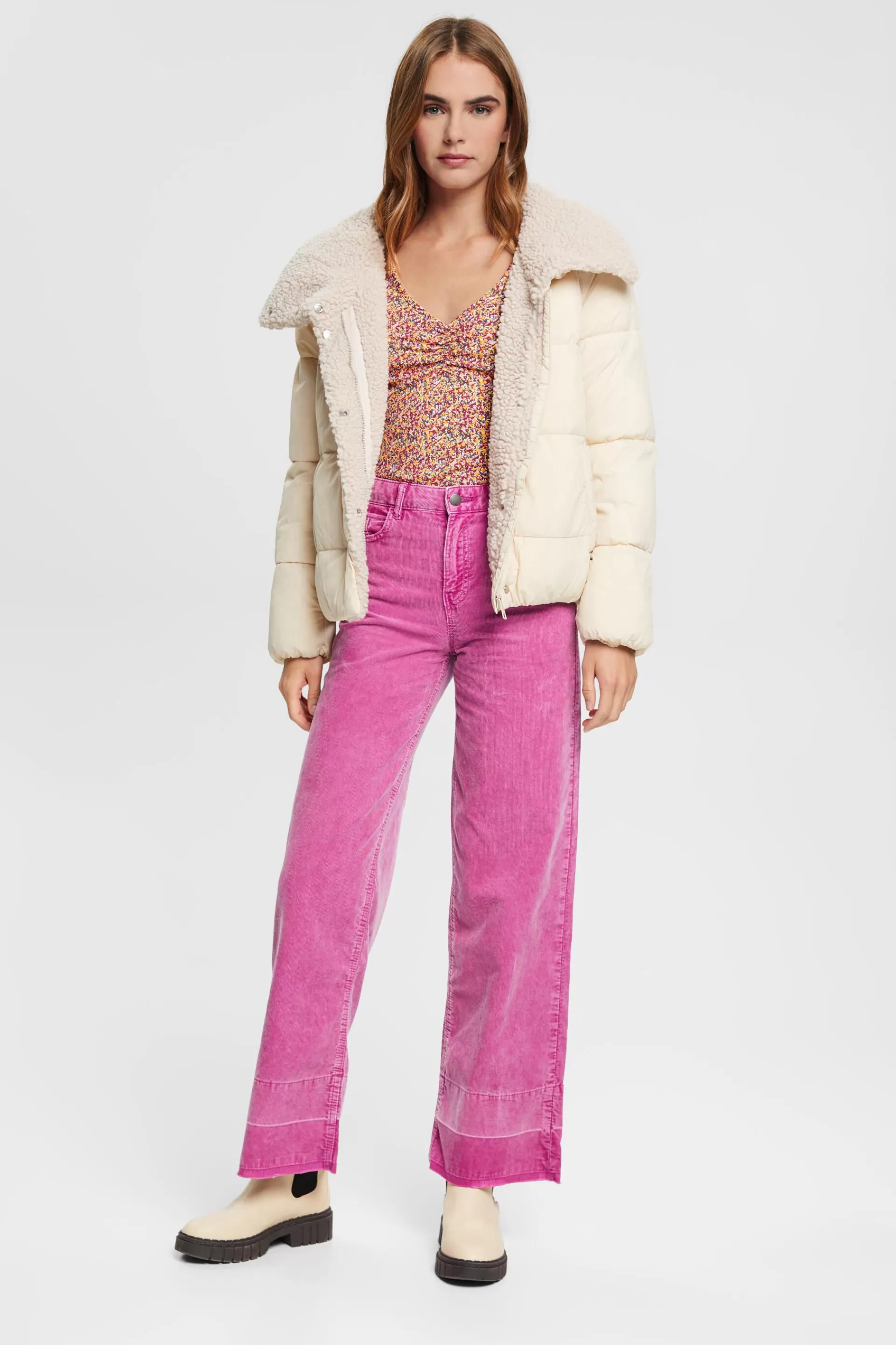 Gemustertes Longsleeve mit gekräuselter Front-ESPRIT Discount