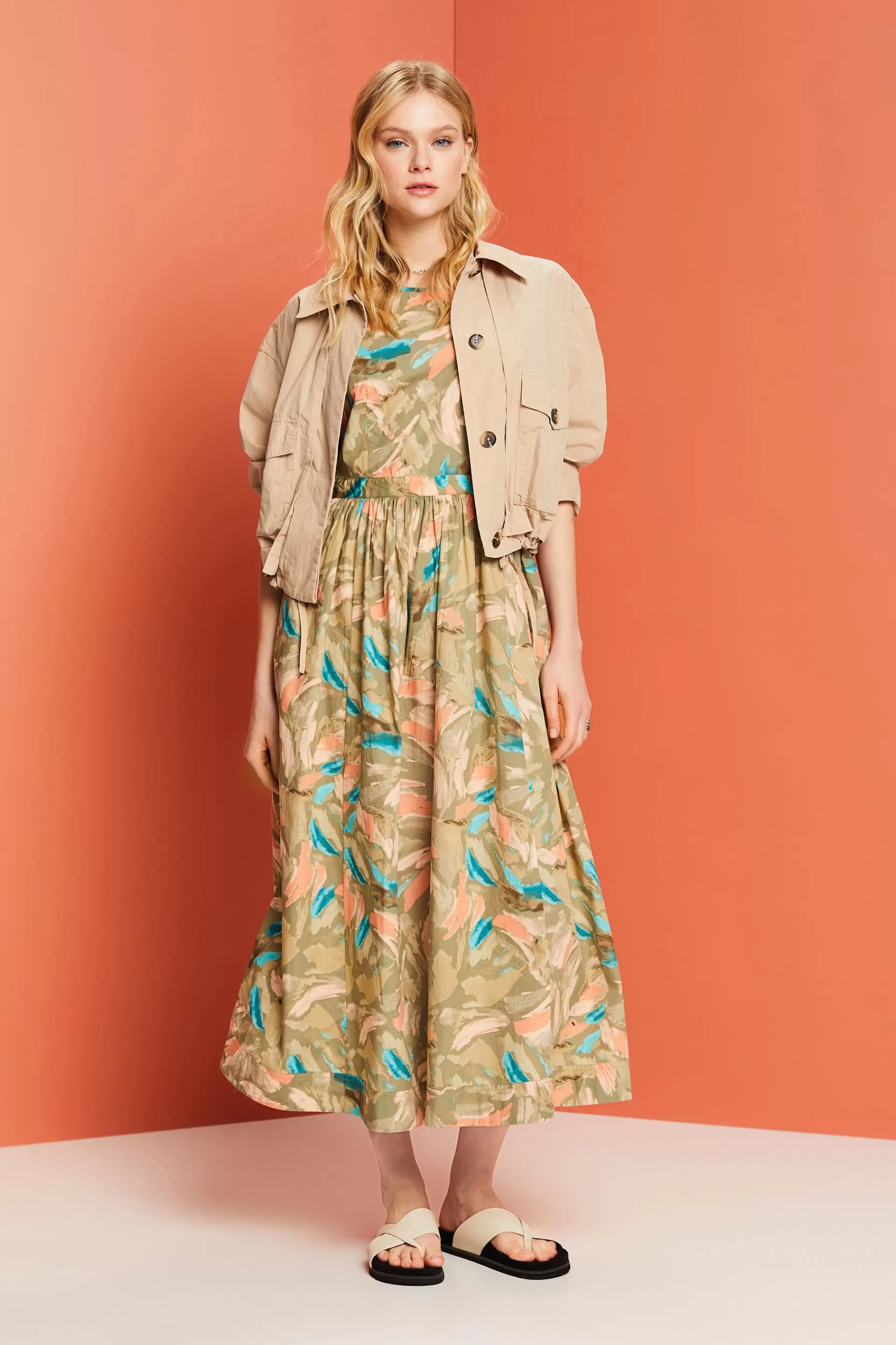 Gemustertes Midikleid, 100 % Baumwolle-ESPRIT New