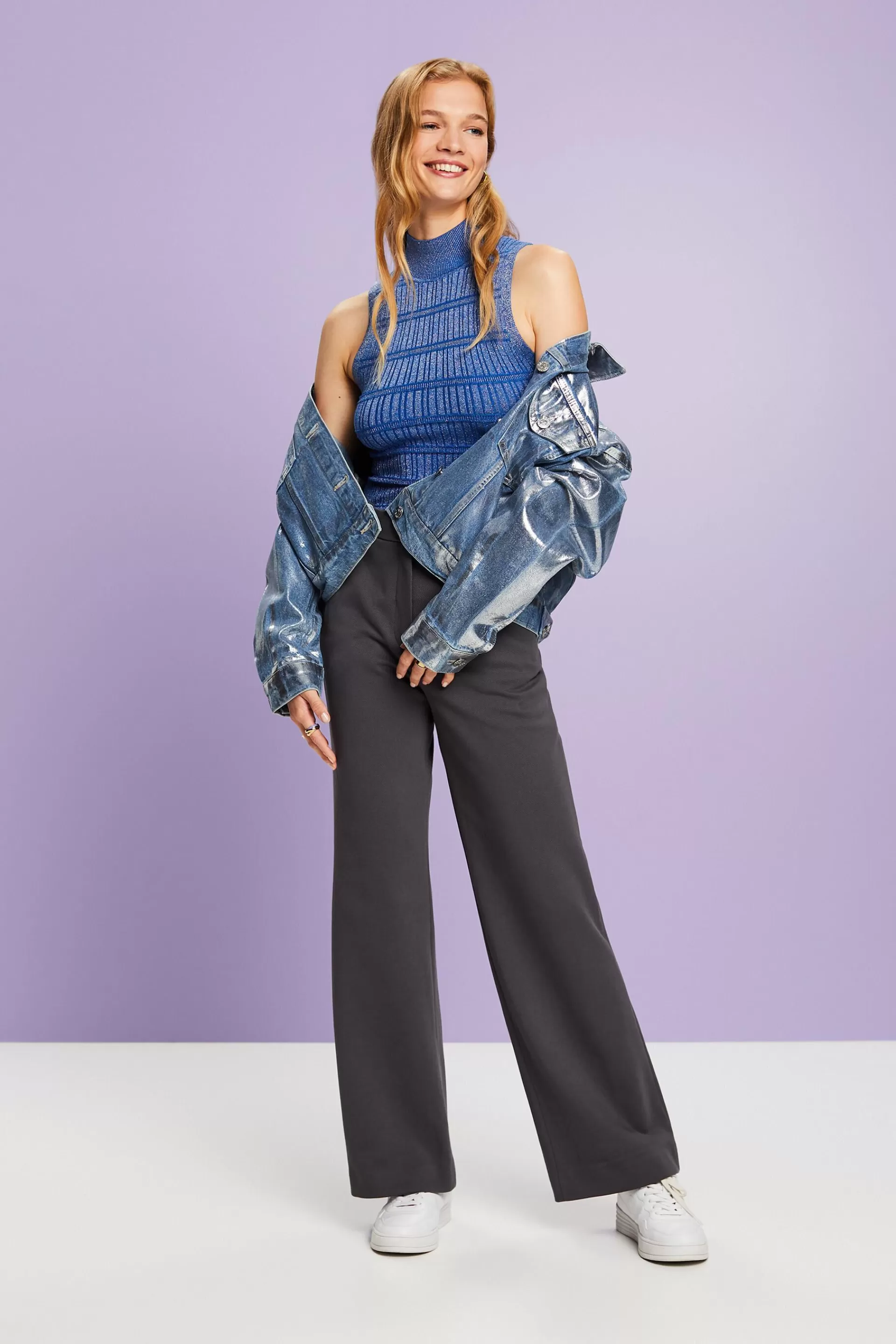 Gerade geschnittene Hose aus Piqué-Jersey-ESPRIT Outlet
