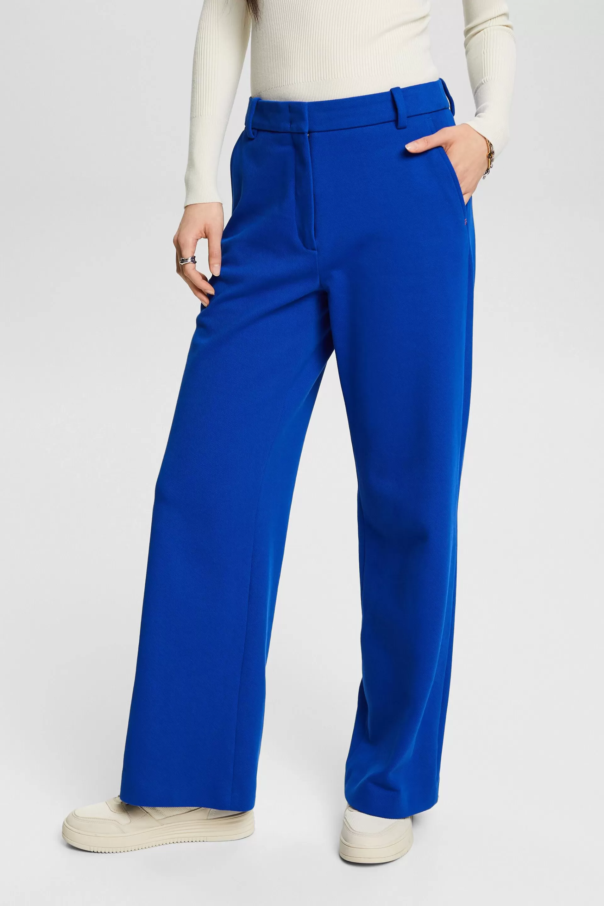 Gerade geschnittene Hose aus Piqué-Jersey-ESPRIT New