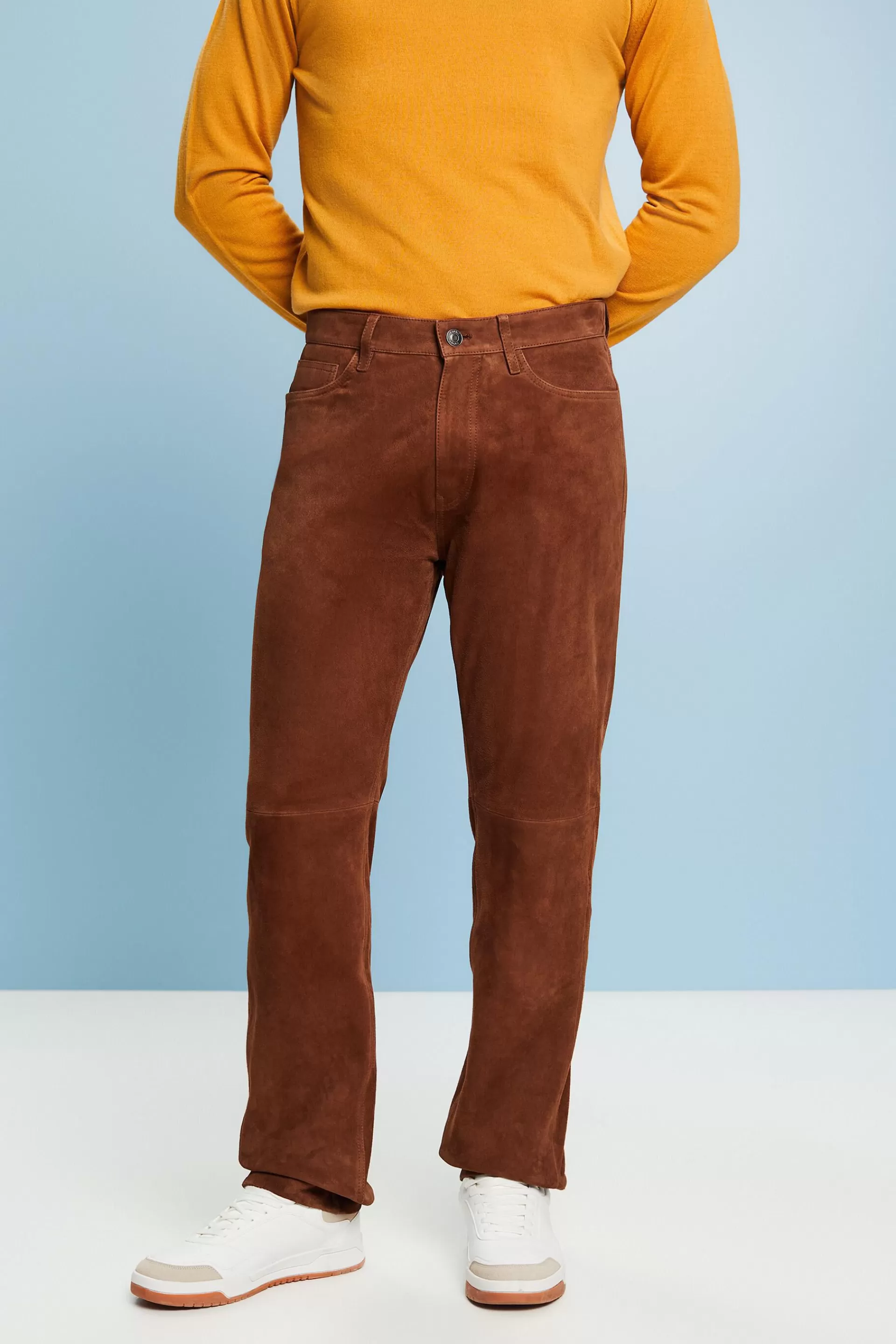 Gerade geschnittene Hose aus Rauleder-ESPRIT Store