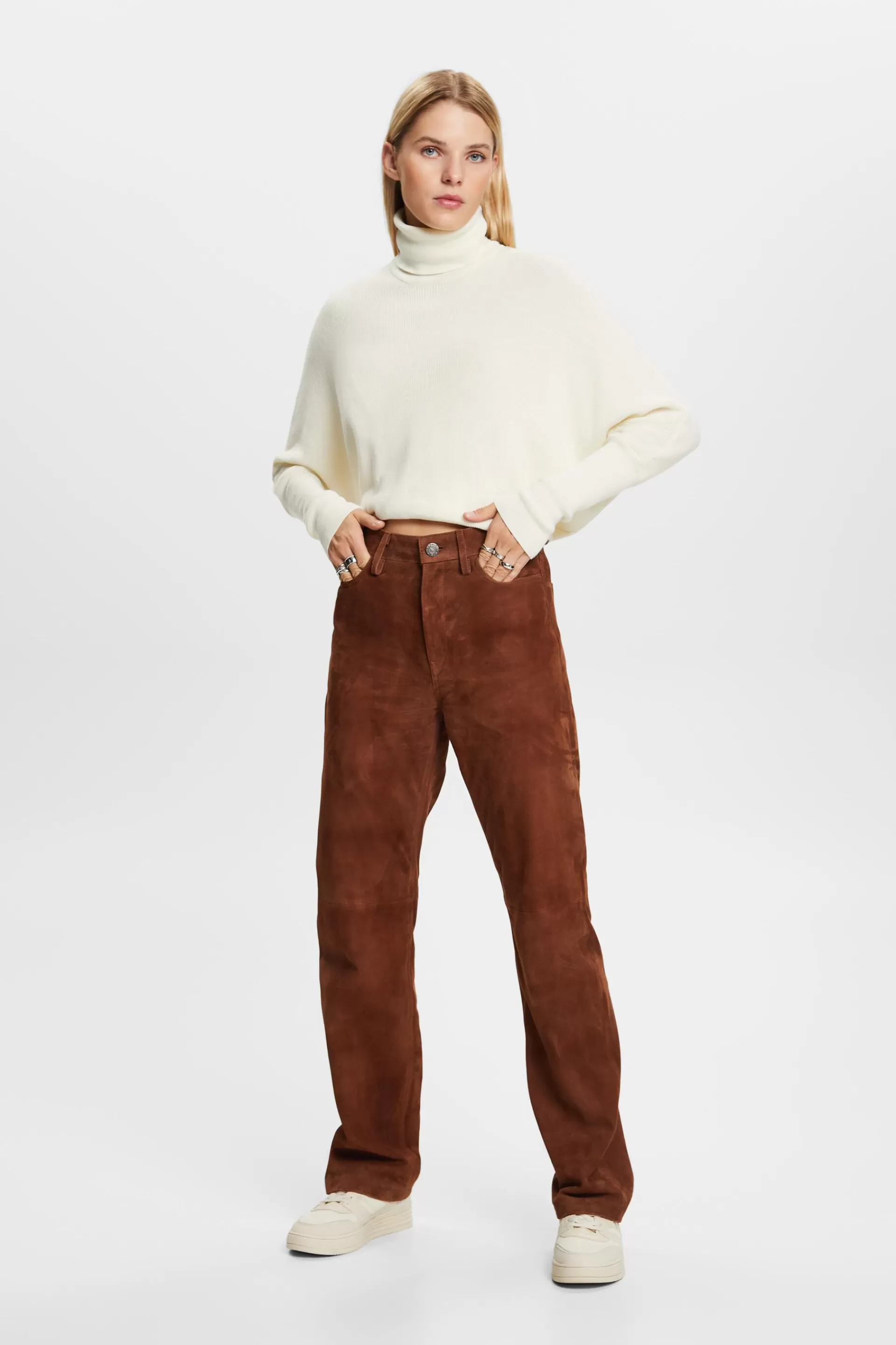 Gerade geschnittene Hose aus Rauleder-ESPRIT Fashion