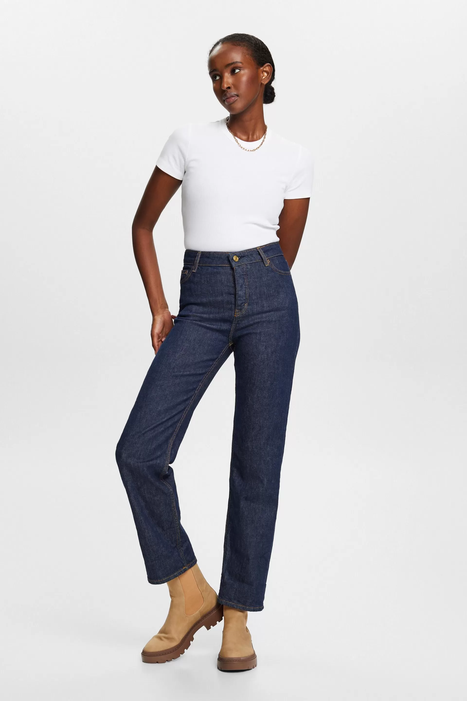 Gerade Premium-Selvedge-Jeans mit hohem Bund-ESPRIT Sale