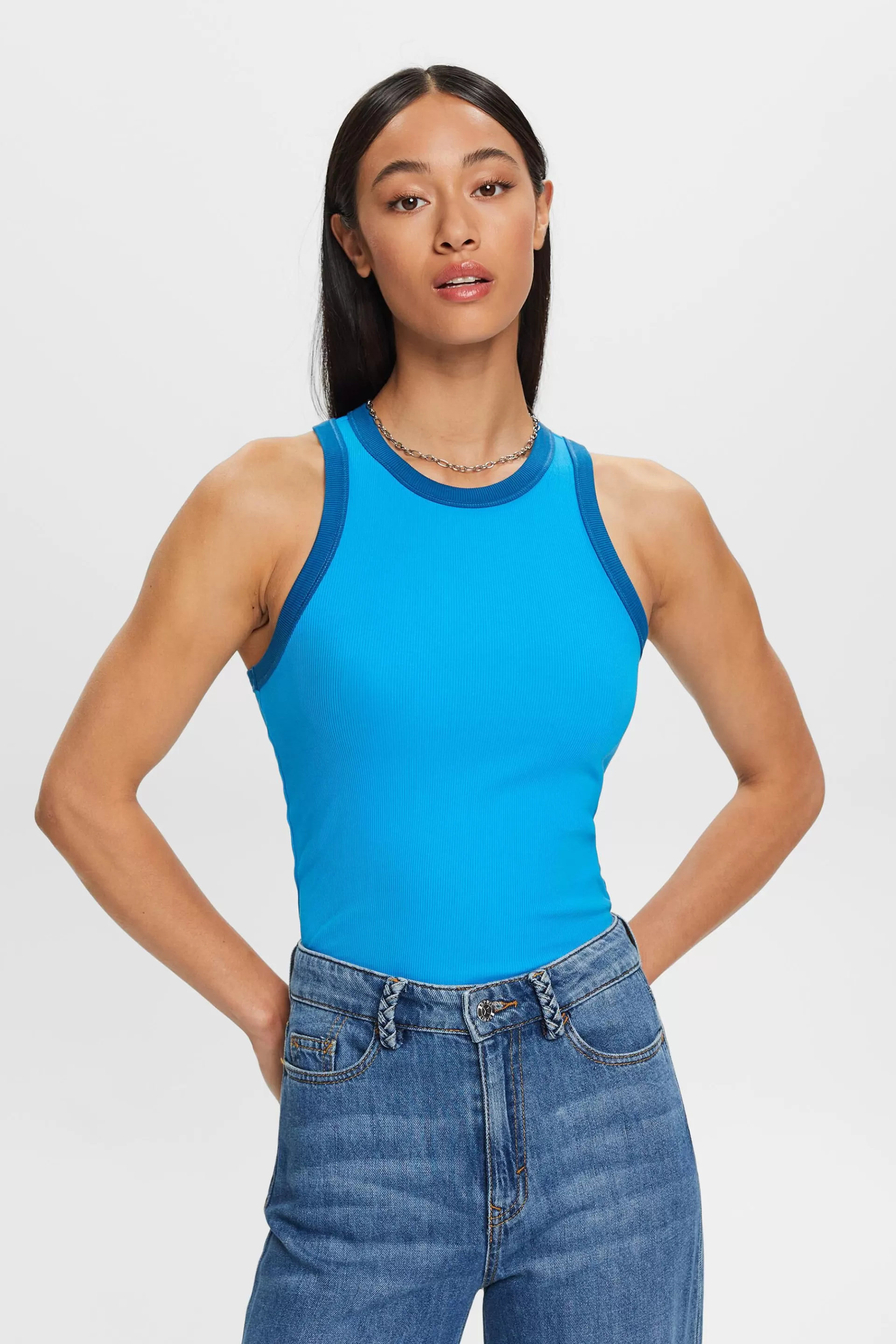 Geripptes Jersey-Tanktop, Stretchbaumwolle-ESPRIT Fashion