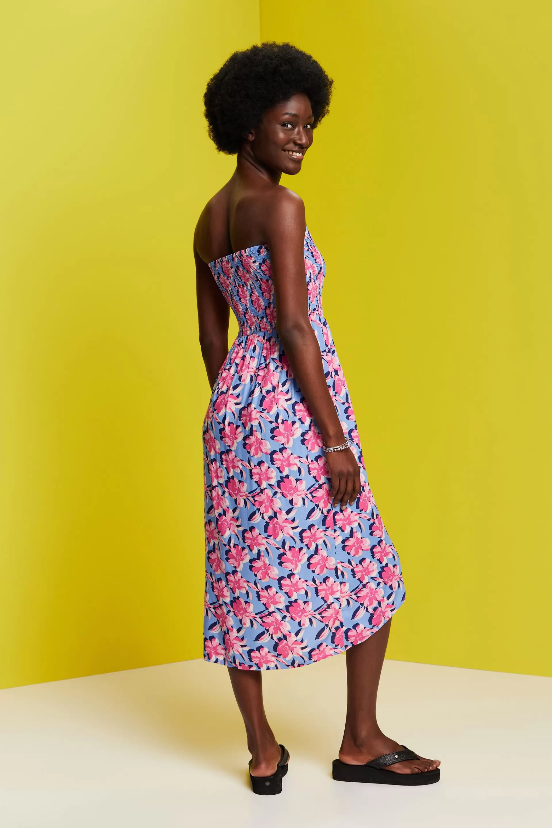 Gesmoktes Schlauchkleid in Midilänge, LENZING™ ECOVERO™-ESPRIT Cheap