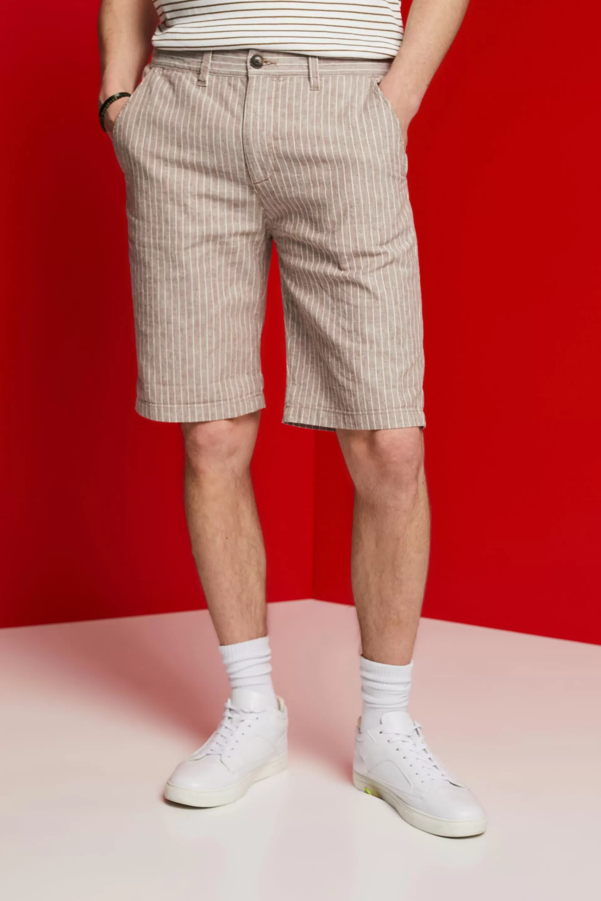 Gestreifte Chino-Shorts, Baumwoll-Leinen-Mix-ESPRIT New