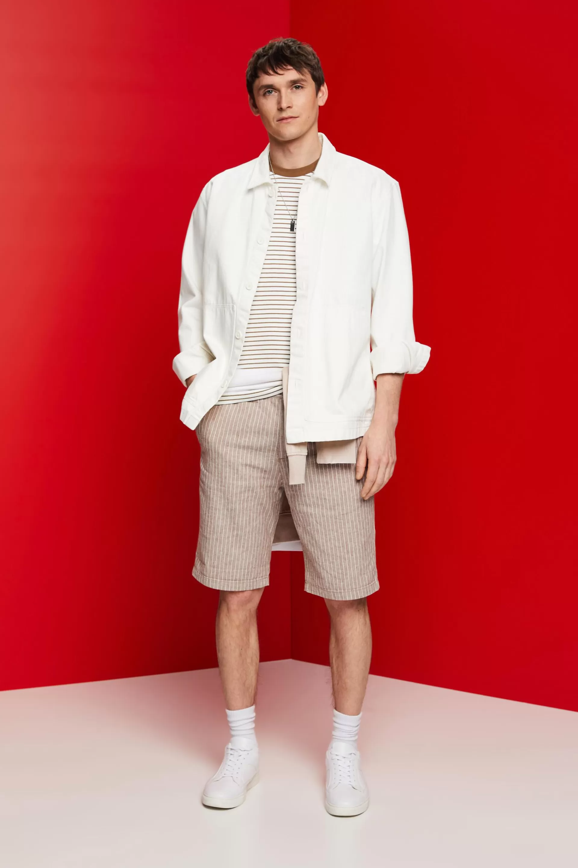 Gestreifte Chino-Shorts, Baumwoll-Leinen-Mix-ESPRIT New