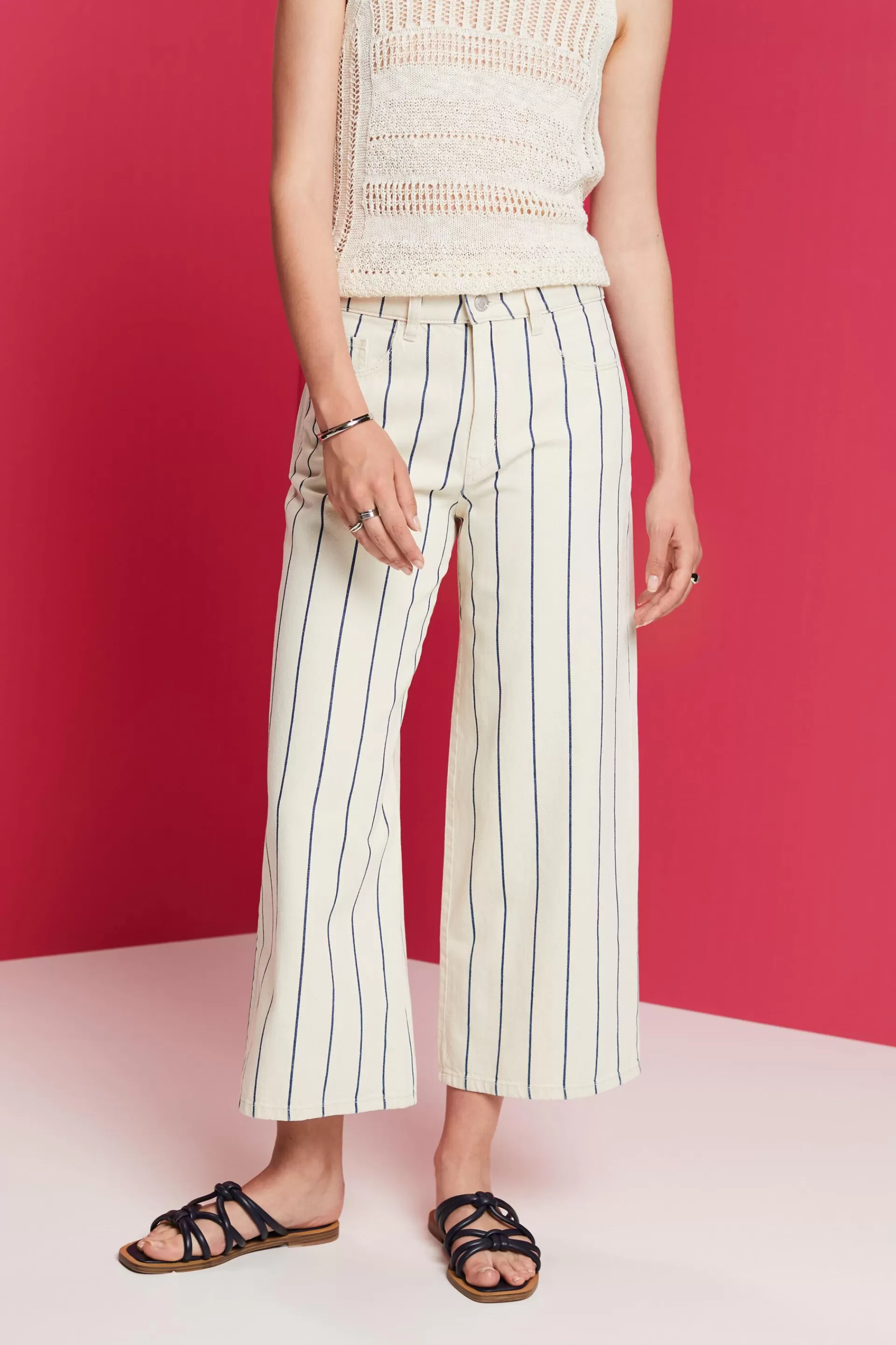 Gestreifte High-Rise-Culotte, 100% Baumwolle-ESPRIT Outlet