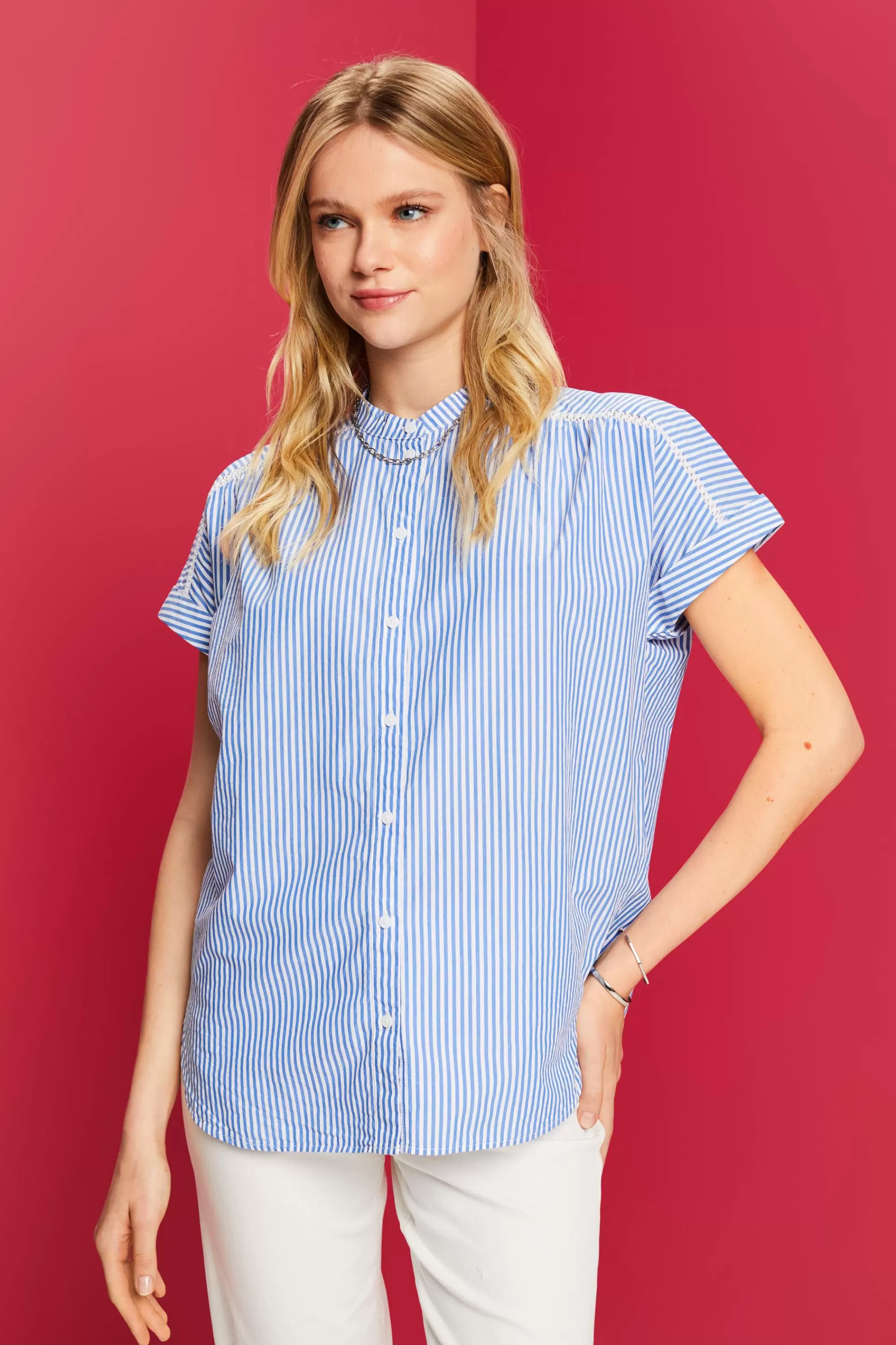 Gestreifte Kurzarmbluse aus 100 % Baumwolle-ESPRIT Shop