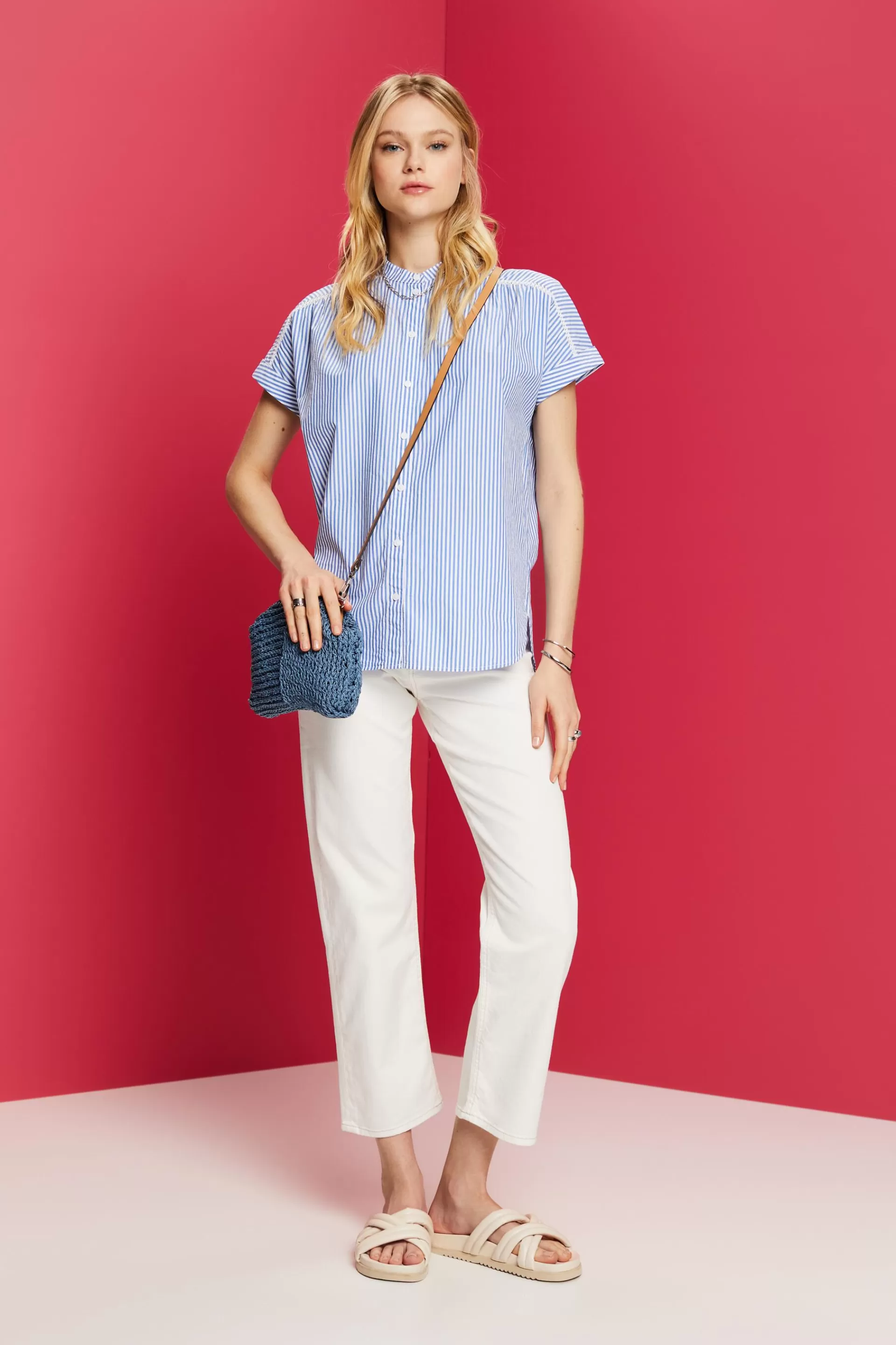 Gestreifte Kurzarmbluse aus 100 % Baumwolle-ESPRIT Shop