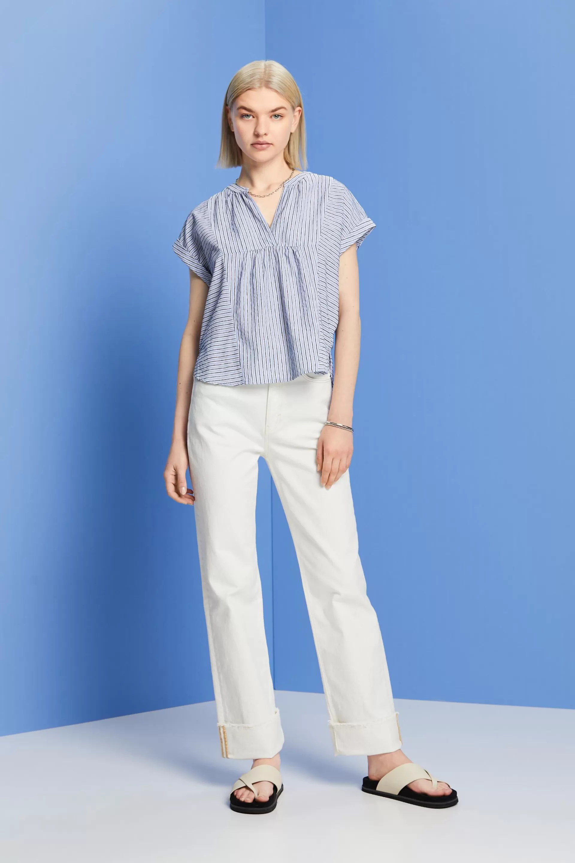 Gestreifte Kurzarmbluse aus 100 % Baumwolle-ESPRIT Cheap