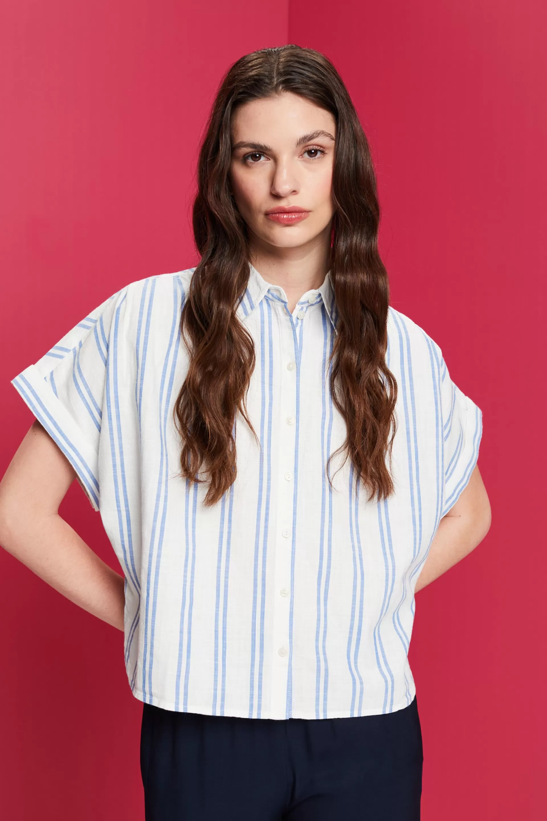 Gestreifte Kurzarmbluse aus 100 % Baumwolle-ESPRIT Clearance