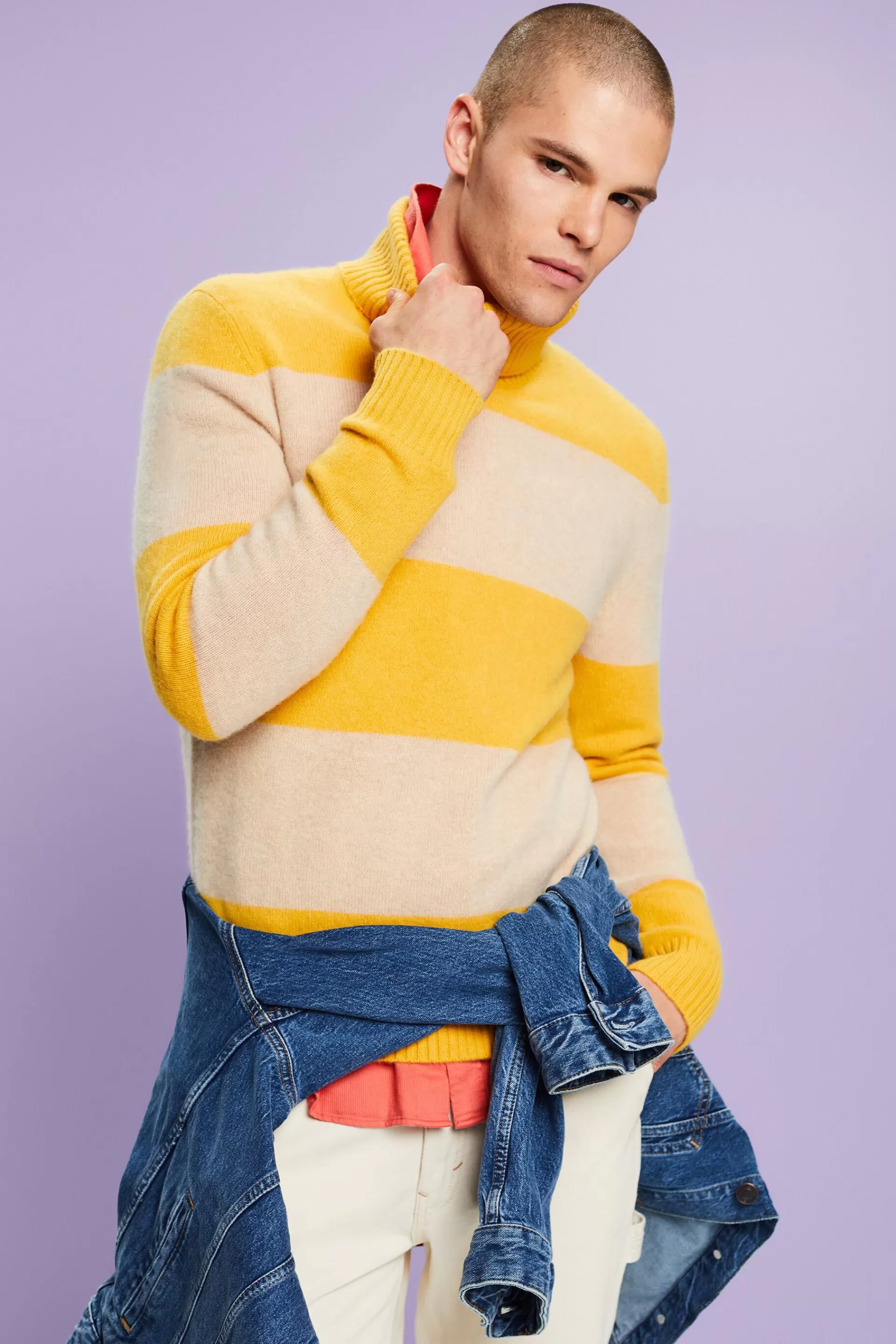 Gestreifter Rollkragenpullover aus Kaschmir-ESPRIT Cheap