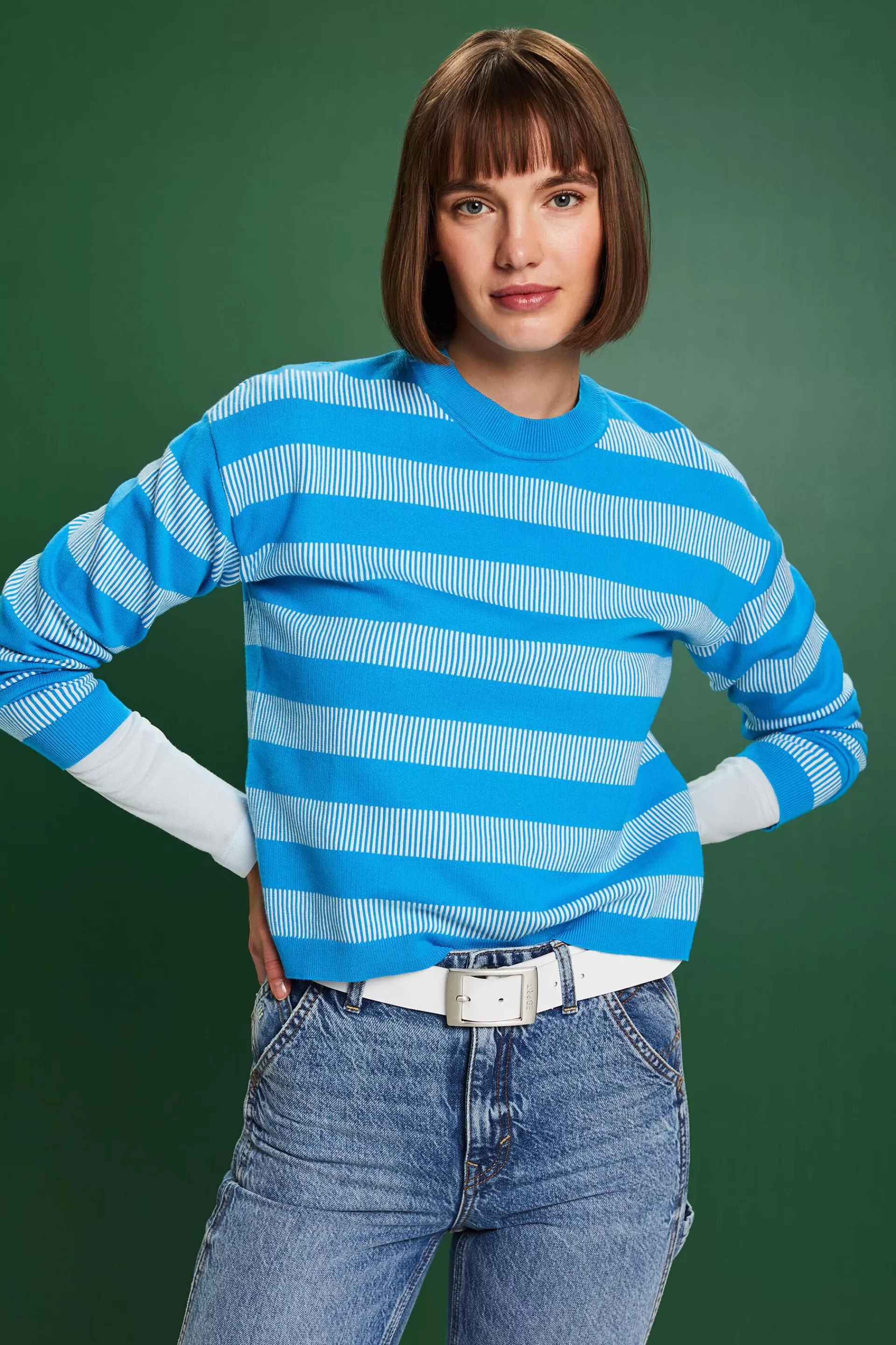 Gestreifter Rundhals-Jacquardpullover-ESPRIT Clearance