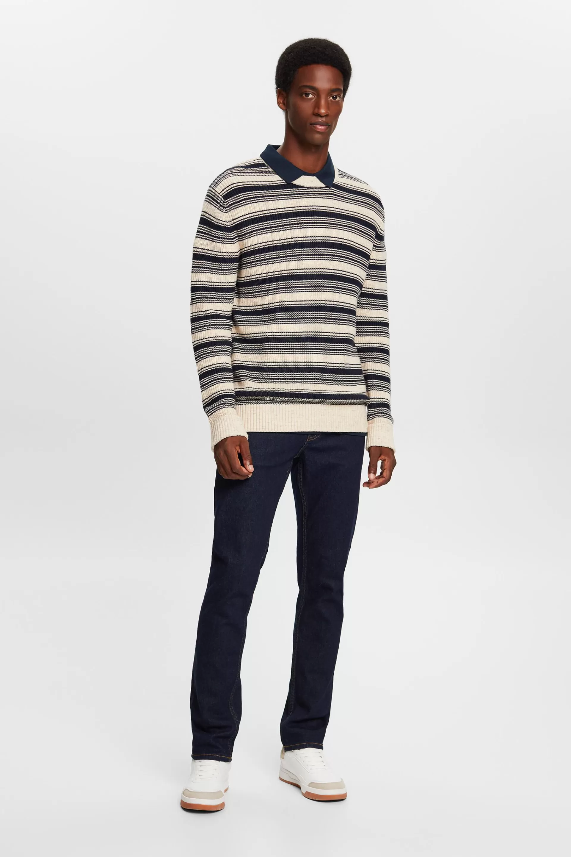 Gestreifter Rundhals-Pullover, 100 % Baumwolle-ESPRIT Shop