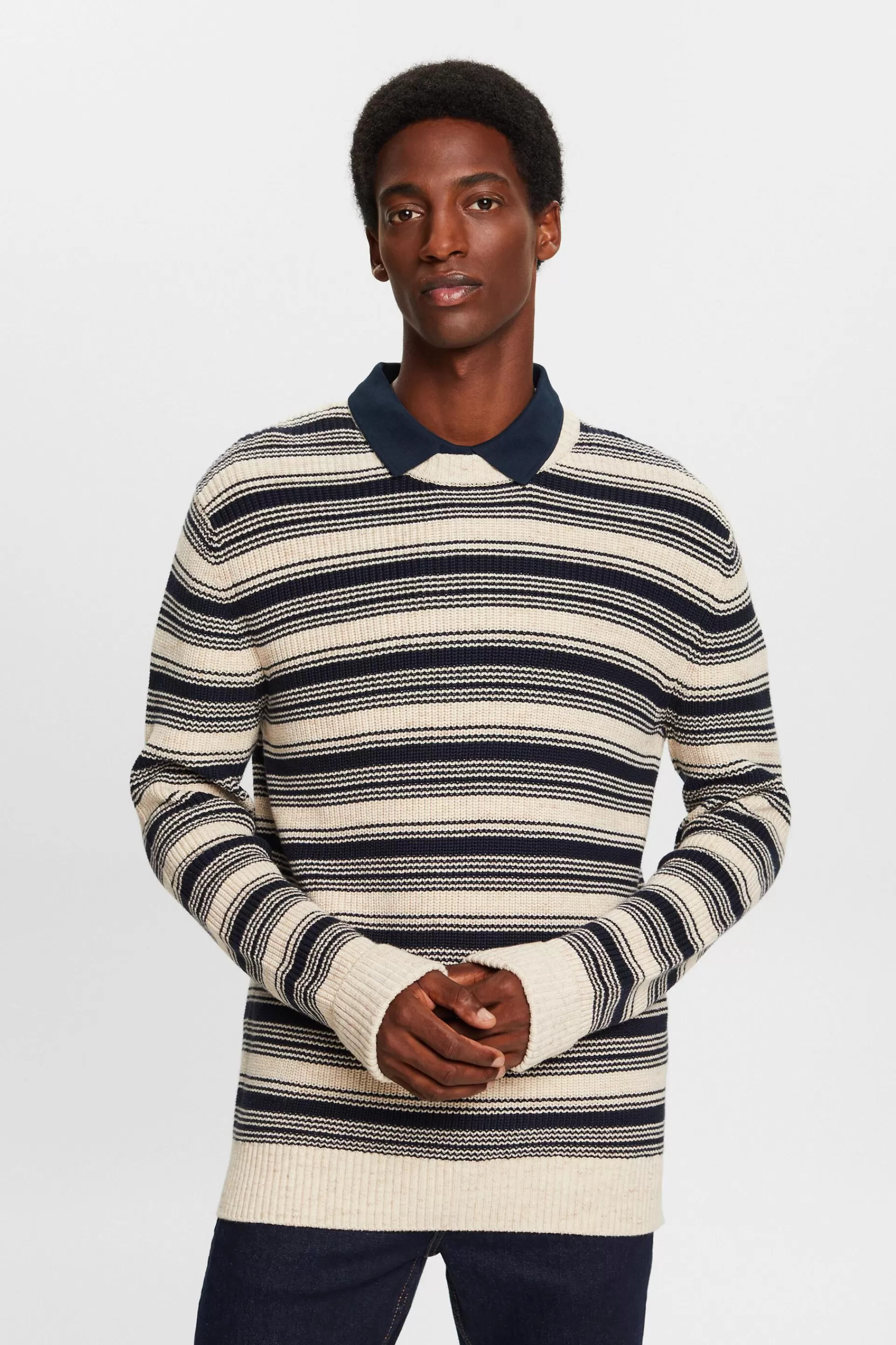 Gestreifter Rundhals-Pullover, 100 % Baumwolle-ESPRIT Shop