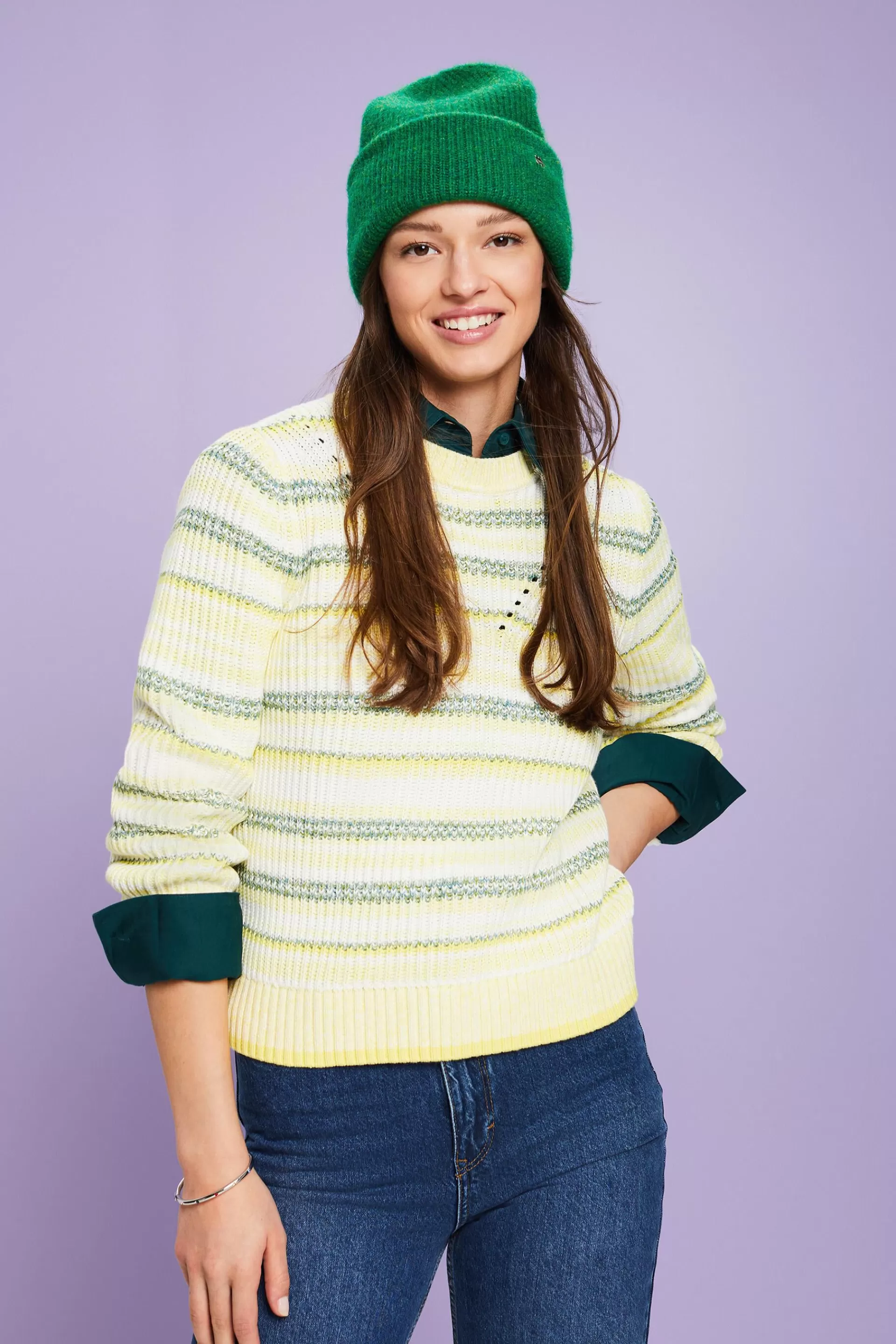 Gestreifter Rundhals-Pullover-ESPRIT Store