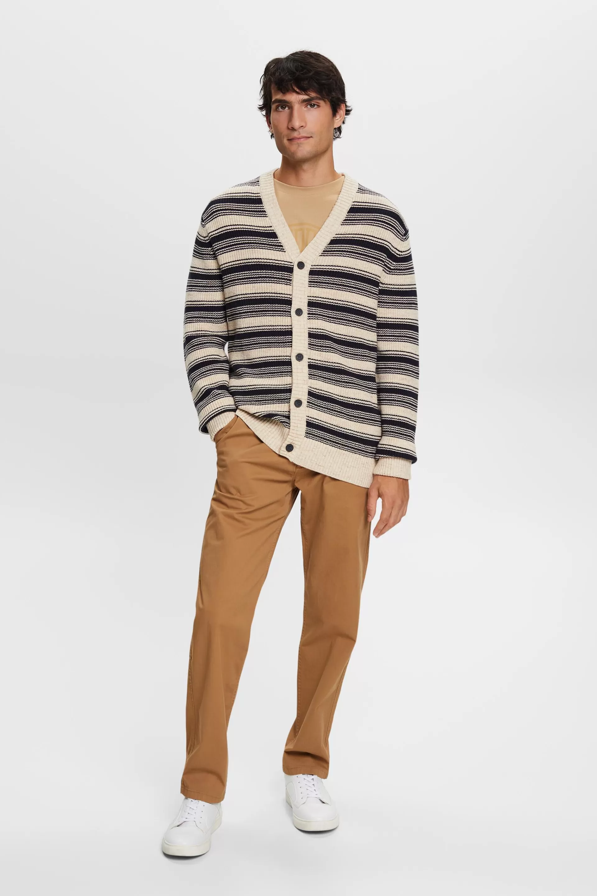 Gestreifter V-Ausschnitt-Cardigan, 100 % Baumwolle-ESPRIT Clearance