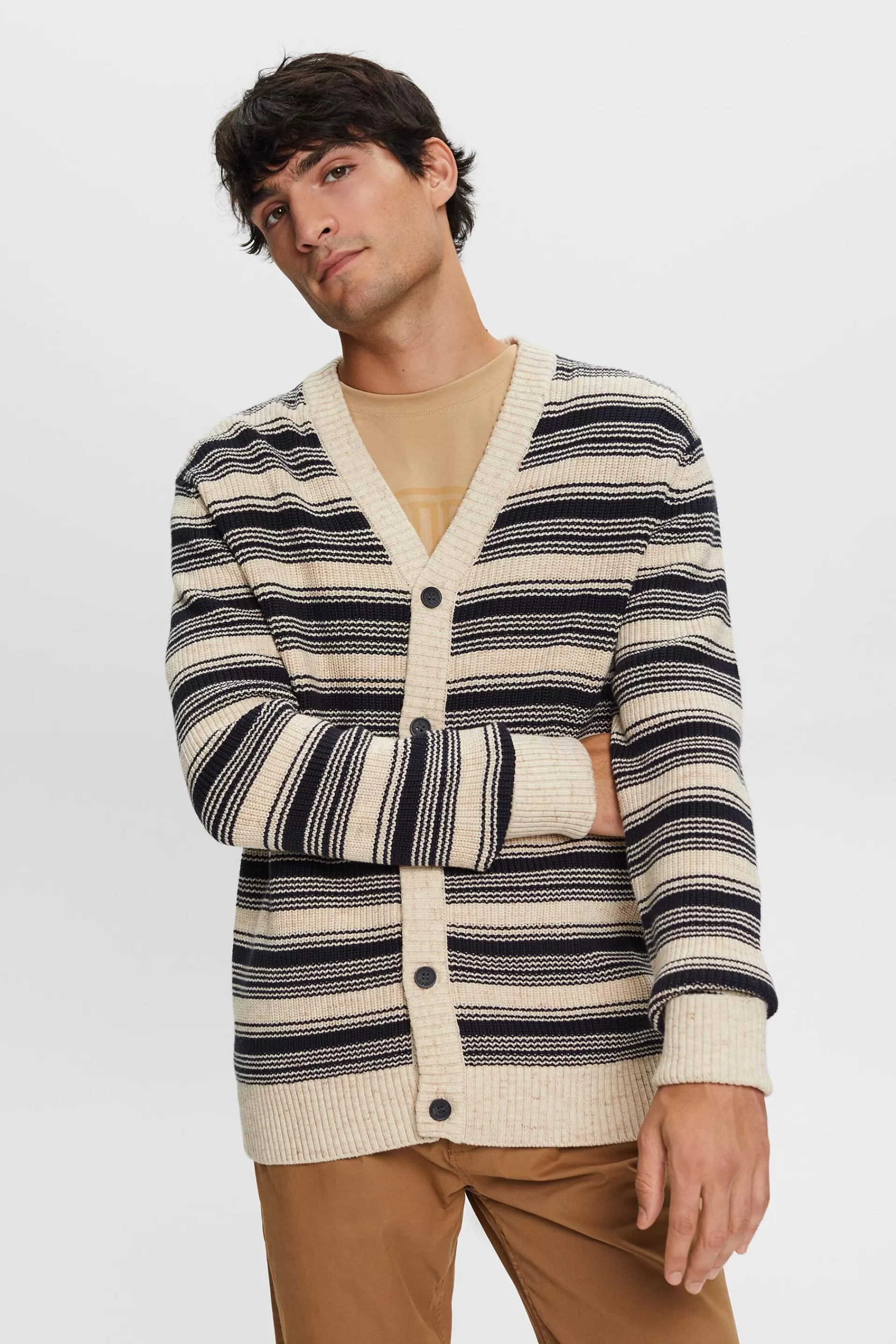 Gestreifter V-Ausschnitt-Cardigan, 100 % Baumwolle-ESPRIT Clearance
